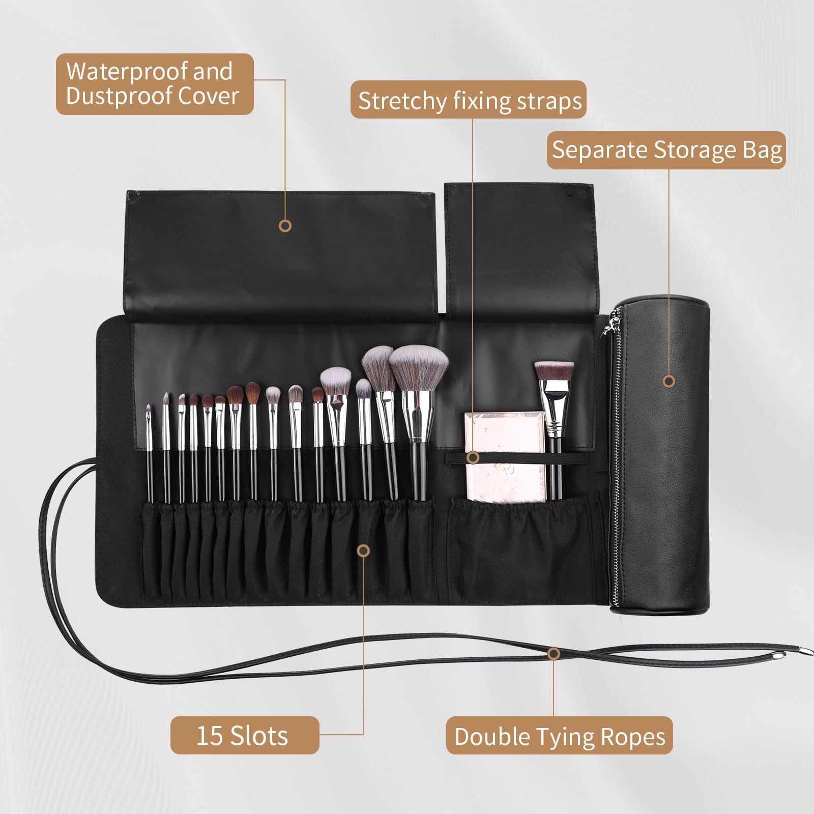 MSQ Professional Makeup Brush Bag - Travel Cosmetic Brush Holder Organizer with Roll-Up Design, Portable Storage Case for Makeup Brushes & Beauty Tools | Perfect for Travel, Home Use & Professional Makeup Artists