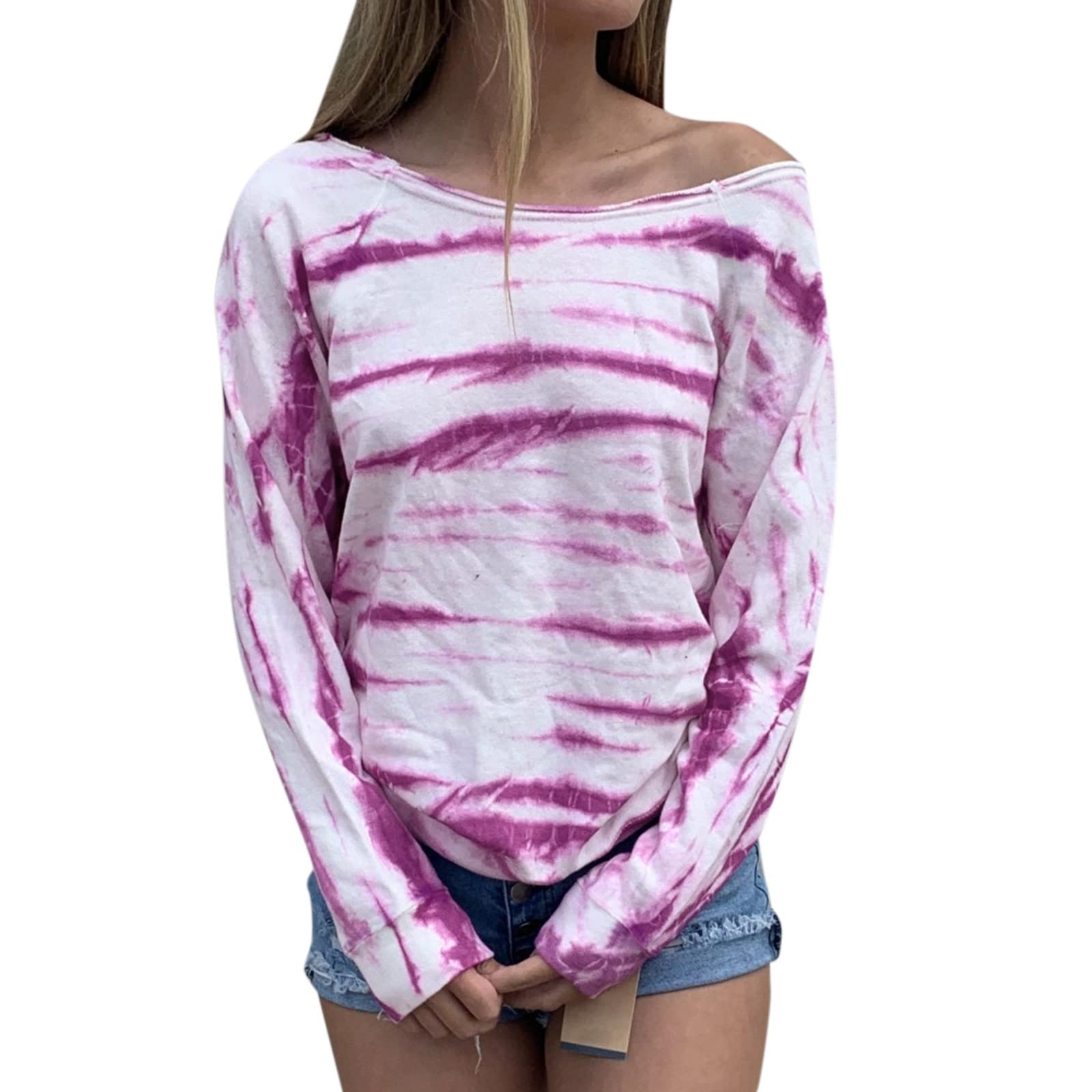 Women's Casual Tie-Dye Loose Pullover Sweatshirt | Long Sleeve Crewneck Tops | Comfortable Red Loungewear for Women | Perfect for Yoga, Running Errands & Relaxing at Home