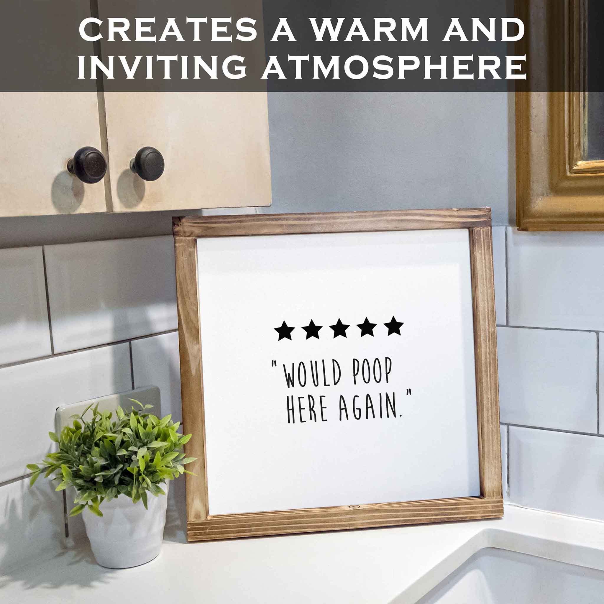 Funny 5 Stars Would Poop Here Again Bathroom Sign - Farmhouse Wall Decor for Bathrooms