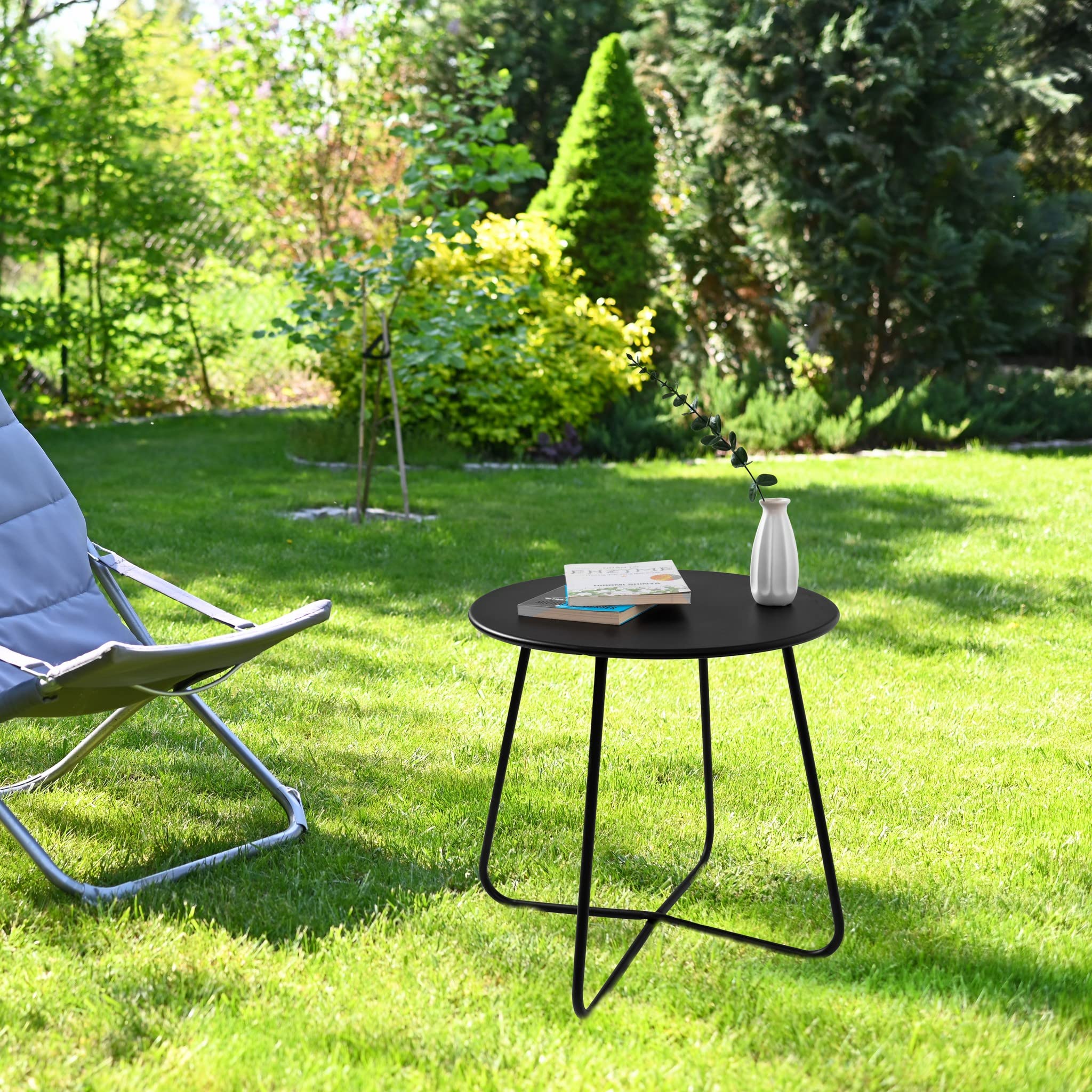 CODIN Set of 2 Weather-Resistant Metal Outdoor Side Tables - Small Round End Tables for Patio, Garden, Porch, Balcony & Yard - Perfect for Outdoor Relaxation & Entertaining (Black)