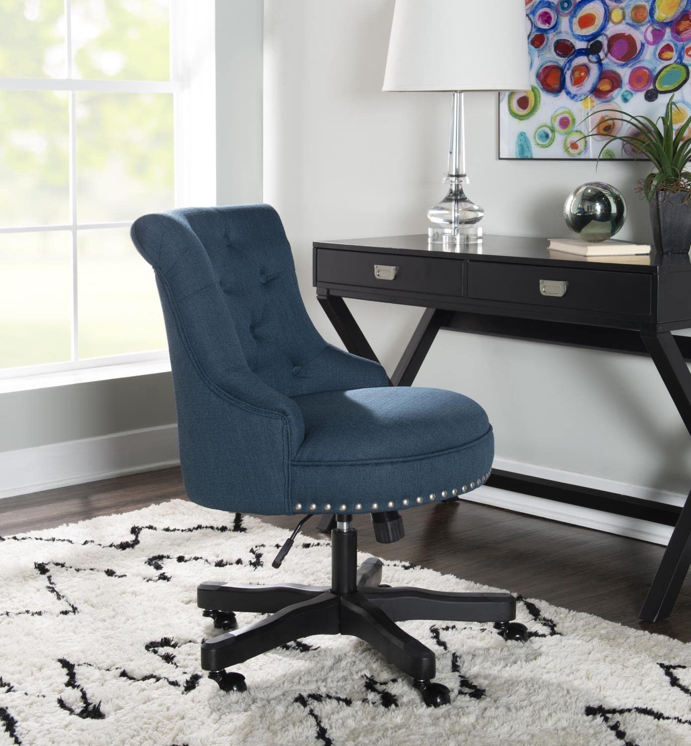 Linon Sinclair Azure Blue Office Chair - Ergonomic Mesh Back & Adjustable Height - Perfect for Home Office, Gaming & Workspace Comfort