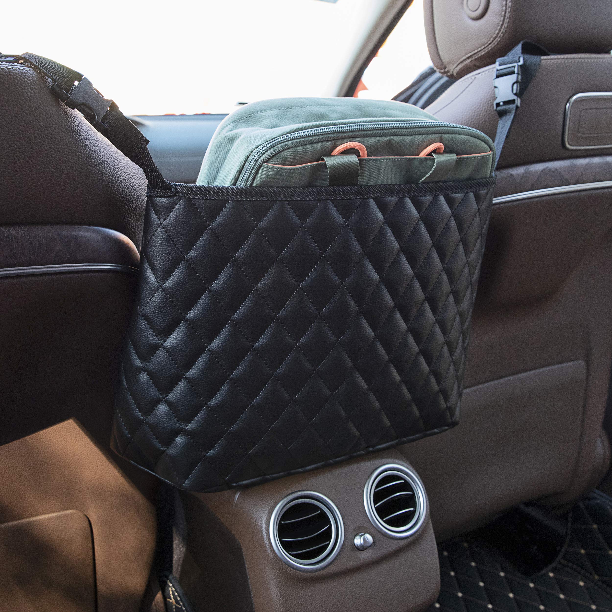 Phetium Car Seat Back Mesh Organizer - Black Handbag & Purse Holder with Storage Pockets | Perfect for Organizing Essentials in SUV, Sedan & Minivan | Car Accessories for Women & Men
