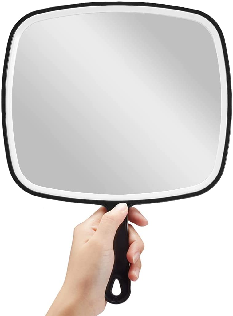 Extra Large Black Handheld Mirror with Handle - 12.4 x 9 Inches (31.5 x 23 cm) - Perfect for Makeup, Hairstyling & Home Decor