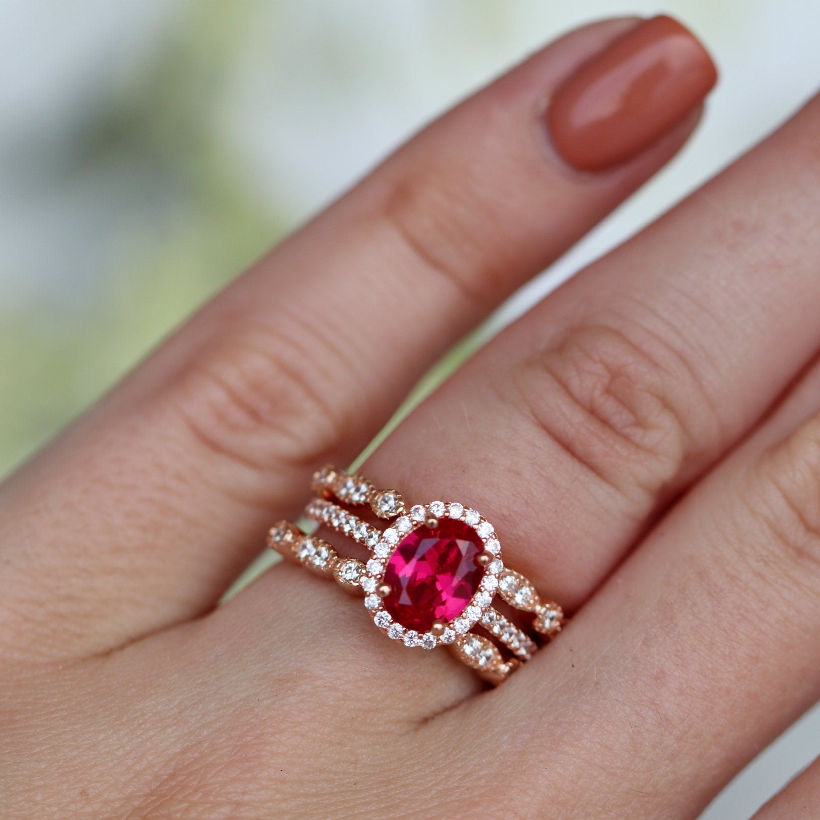 14K Rose Gold Vermeil Iris Oval Ruby Ring for Women - Elegant Jewelry Gift for Valentine's Day, Anniversary & Special Occasions