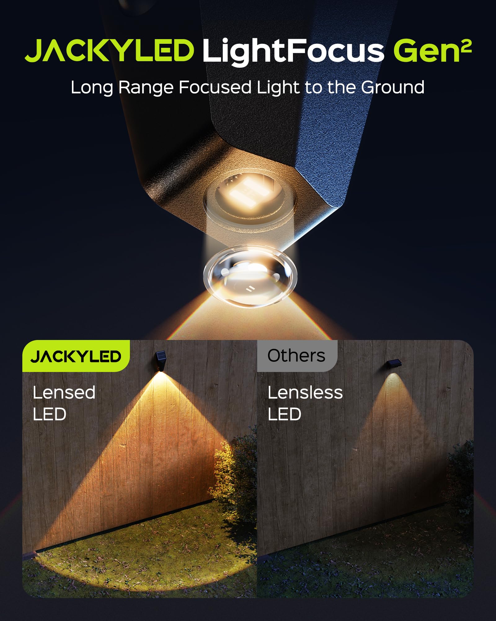 JACKYLED 2024 New Solar Fence Lights - 50 Lumens Bright Waterproof Outdoor LED Deck Lights for Patio, Railing, Wall & Garden - Solar Powered Landscape Lighting (12 Pack, Black) - Perfect for Backyard, Pathway & Driveway Illumination