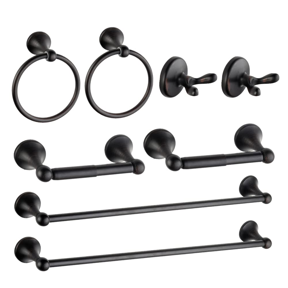 8-Piece Bathroom Accessory Set - Adjustable Towel Bar, Towel Ring, Toilet Paper Holder & Robe Hook - Oil Rubbed Bronze Wall Mounted Bathroom Hardware - Perfect for Modern Bathrooms, Powder Rooms & Spa-Style Decor