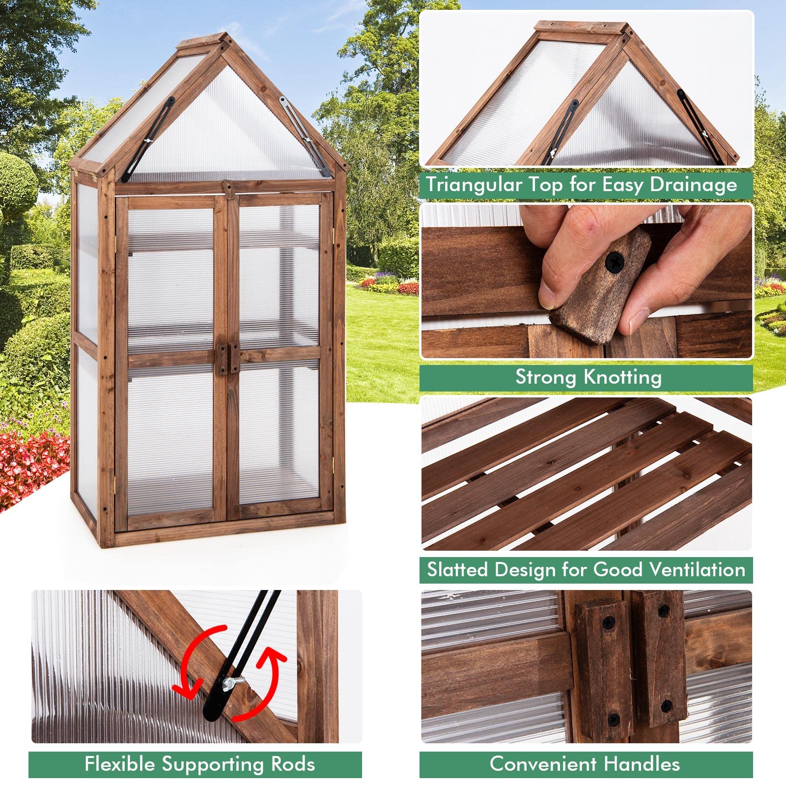 Giantex 3-Tier Portable Wooden Mini Greenhouse with Transparent Flip-Top Roof - Indoor Outdoor Garden Cold Frame, Raised Flower Planter for Patio, Balcony & Backyard - Perfect for Seed Starting, Plant Protection & Year-Round Gardening