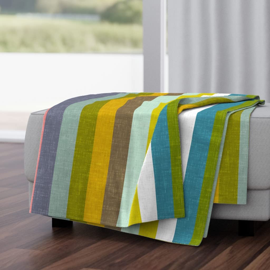 Soft Plush Minky Throw Blanket 50x70 Inches - Oriental Stripe Cream Green Blue Retro Print Cozy Blanket for Bed, Sofa & Couch | Perfect for Home Decor, Gift Giving & Winter Warmth