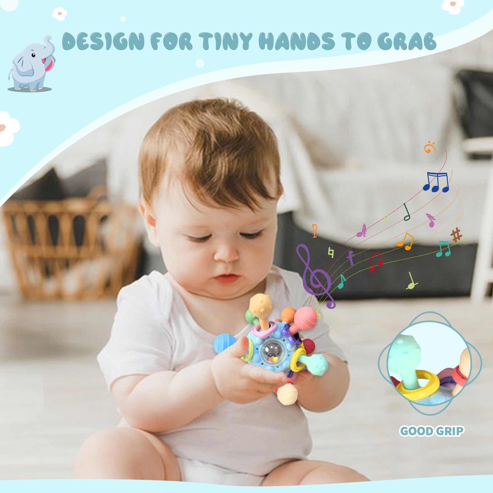 Baby Teething Toys for 0-18 Months - Montessori Sensory Toys for Infants & Toddlers | Safe Chew Toys for Boys & Girls | Perfect Newborn Gifts & Essentials (Blue) - Ideal for Soothing Sore Gums & Early Learning Play
