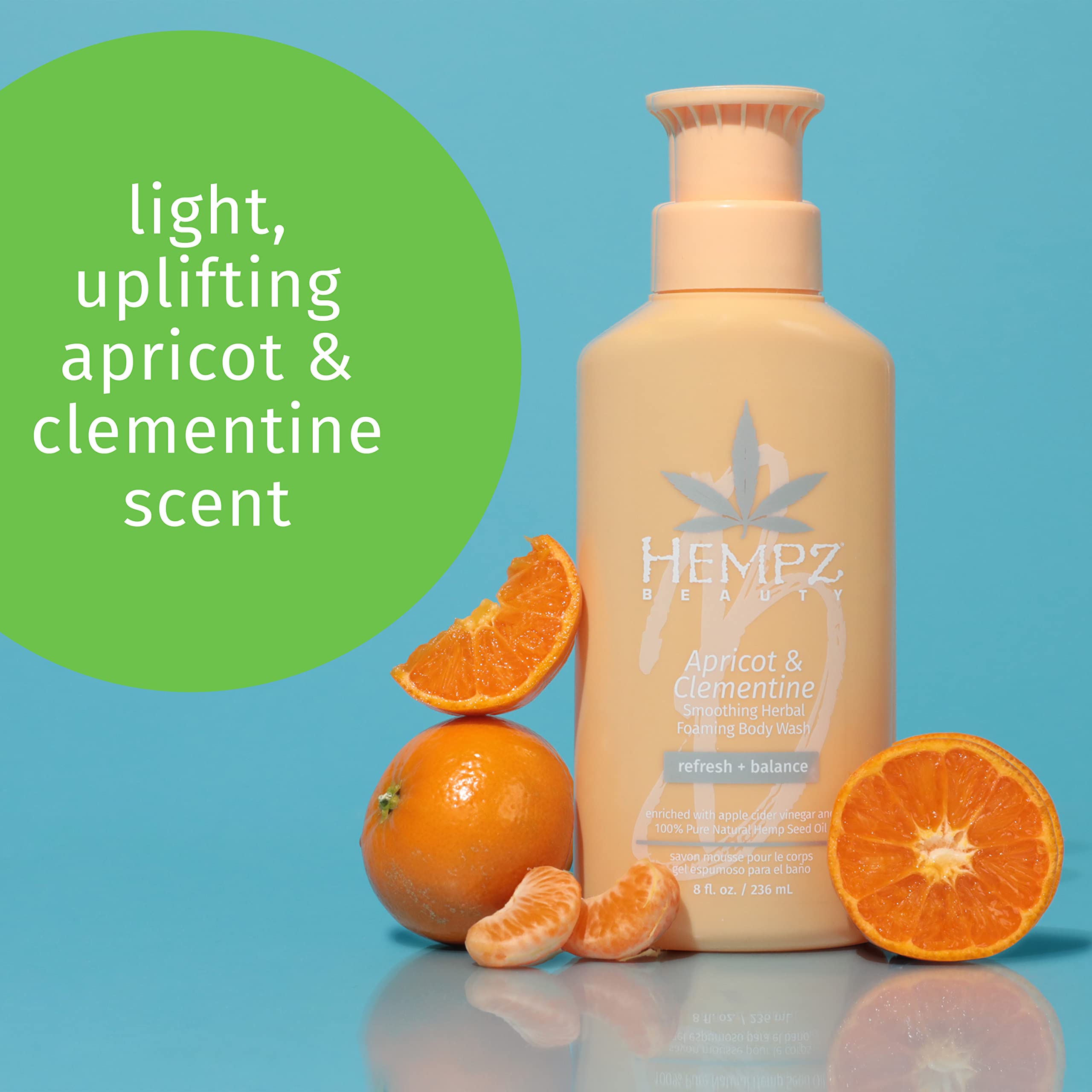 Hempz Apricot & Clementine Foaming Body Wash - 8 Fl Oz | Moisturizing & Hydrating Shower Gel for Dry Skin | Perfect for Daily Use & Spa Days