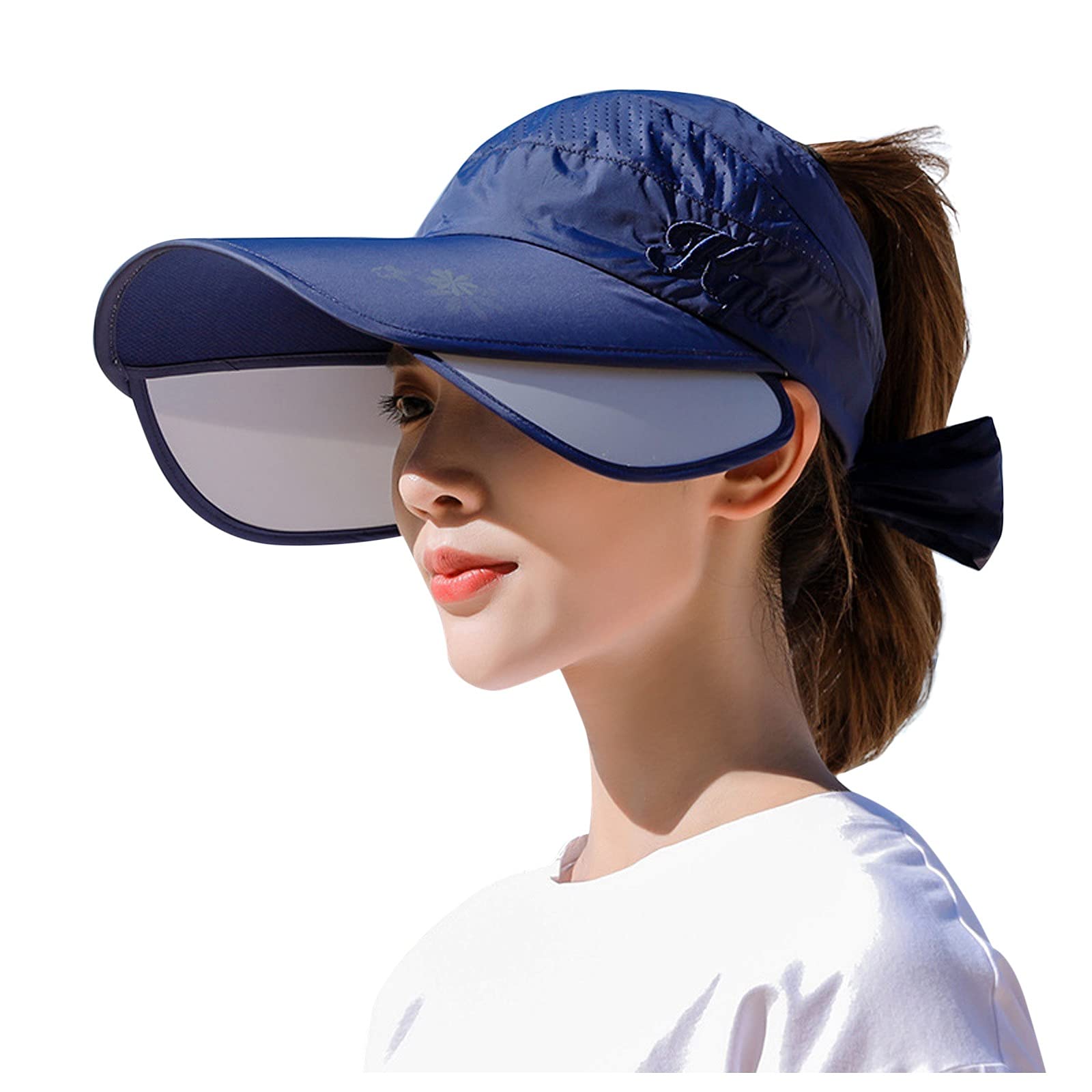 **Breathable Cowboy Hat for Men & Women - Sun Protection Wide Brim Hat with Sweat-Absorbent Visor - Adjustable Stretch Fit for Golf, Hiking, Outdoor Activities - Navy Blue**