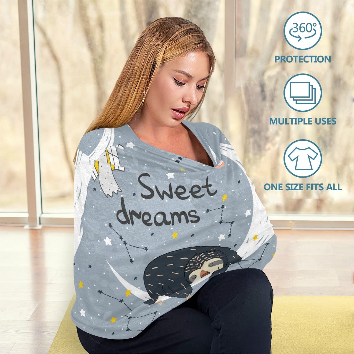 Premium Nursing Cover & Multi-Use Baby Canopy - Soft Breastfeeding Cover, Car Seat Canopy, Stroller Cover, Shopping Cart Cover & Light Blanket with Adorable Sloth Design - Perfect for Nursing, Travel, Shopping & Outdoor Activities