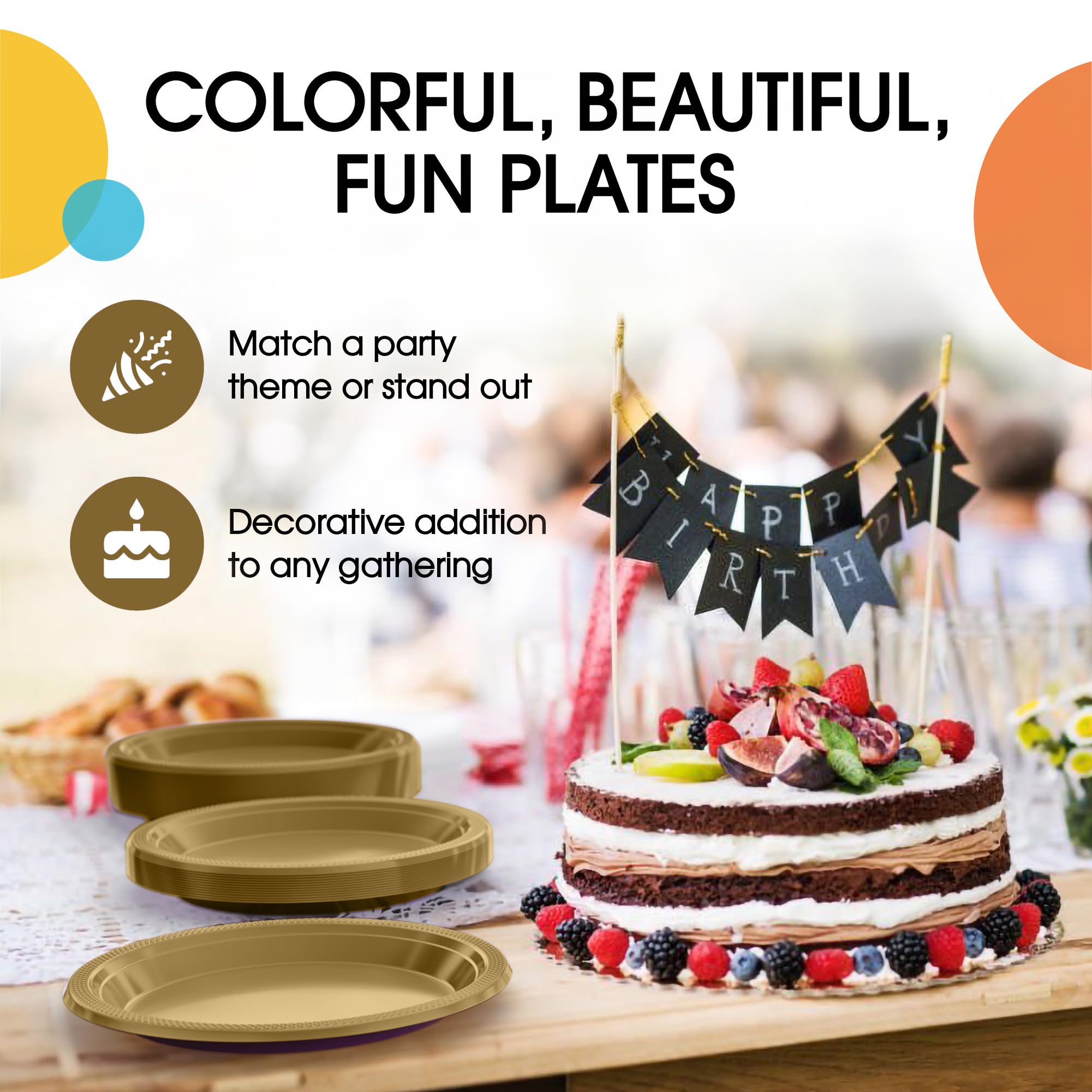 Premium 7-Inch Gold Plastic Dessert Plates - Elegant Disposable Salad Plates for Parties, Weddings & Events - 100-Pack Solid Color Tableware for Elegant Dining & Catering