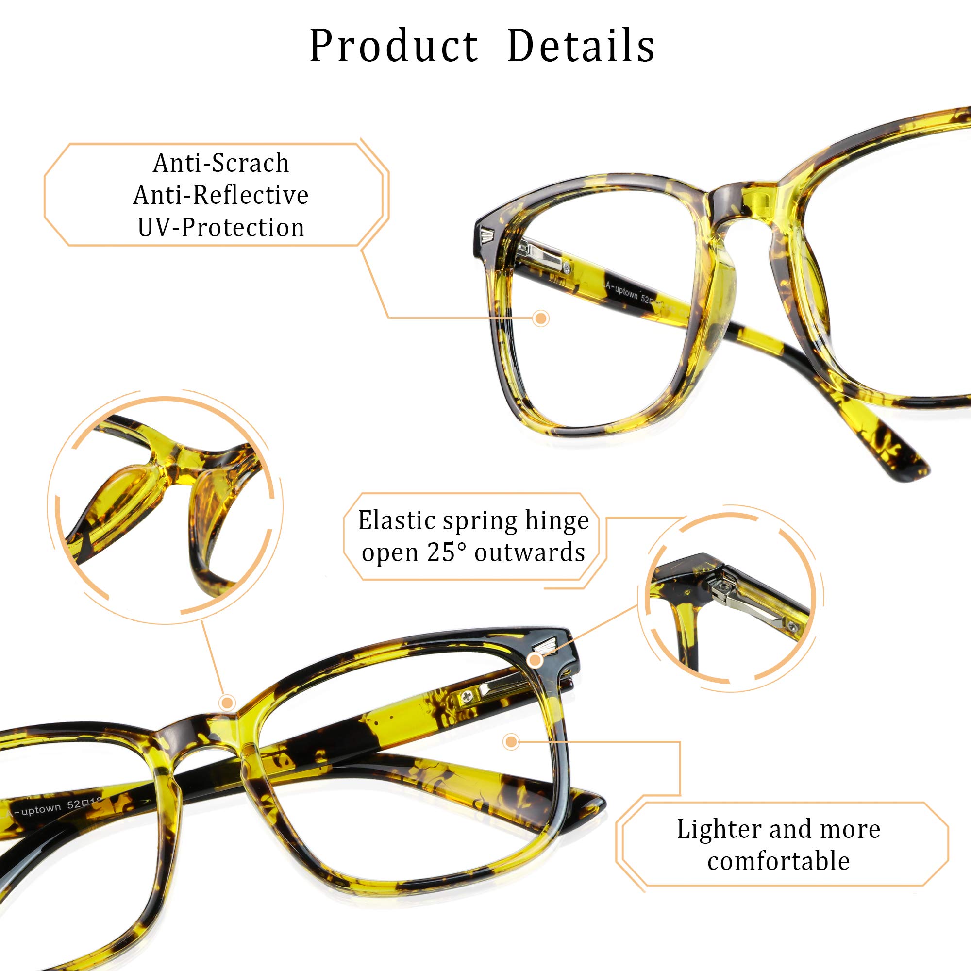 LifeArt Bifocal Reading Glasses with Round Lenses - Blue Light Blocking, Anti Glare Computer Glasses for Women & Men (+0.00/+3.00 Magnification, Yellow Tortoise) - Perfect for Reading, Gaming, Watching TV & Digital Screen Use