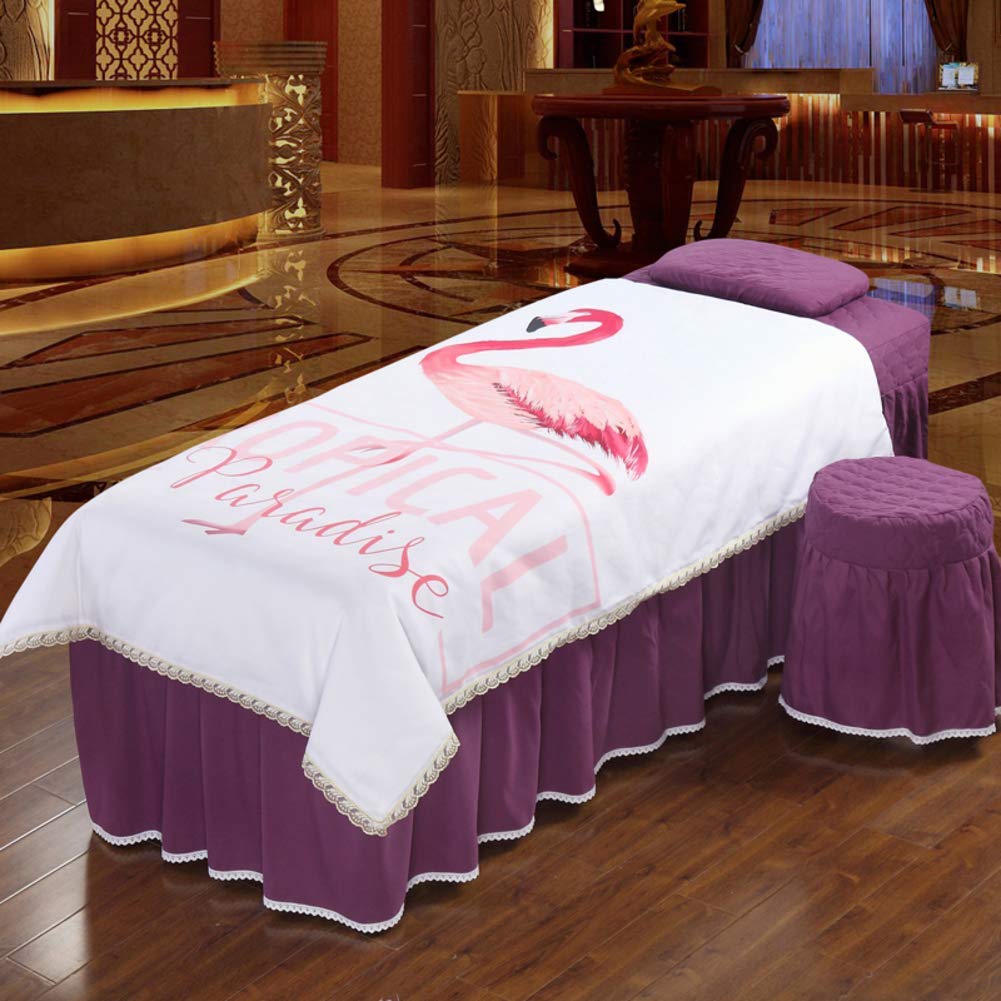Premium Massage Table Sheet Set with Face Rest Hole - 60x180cm (24x71inch) Purple Lace Skirt & Pillowcase for Salon, Spa, Physiotherapy & Home Use