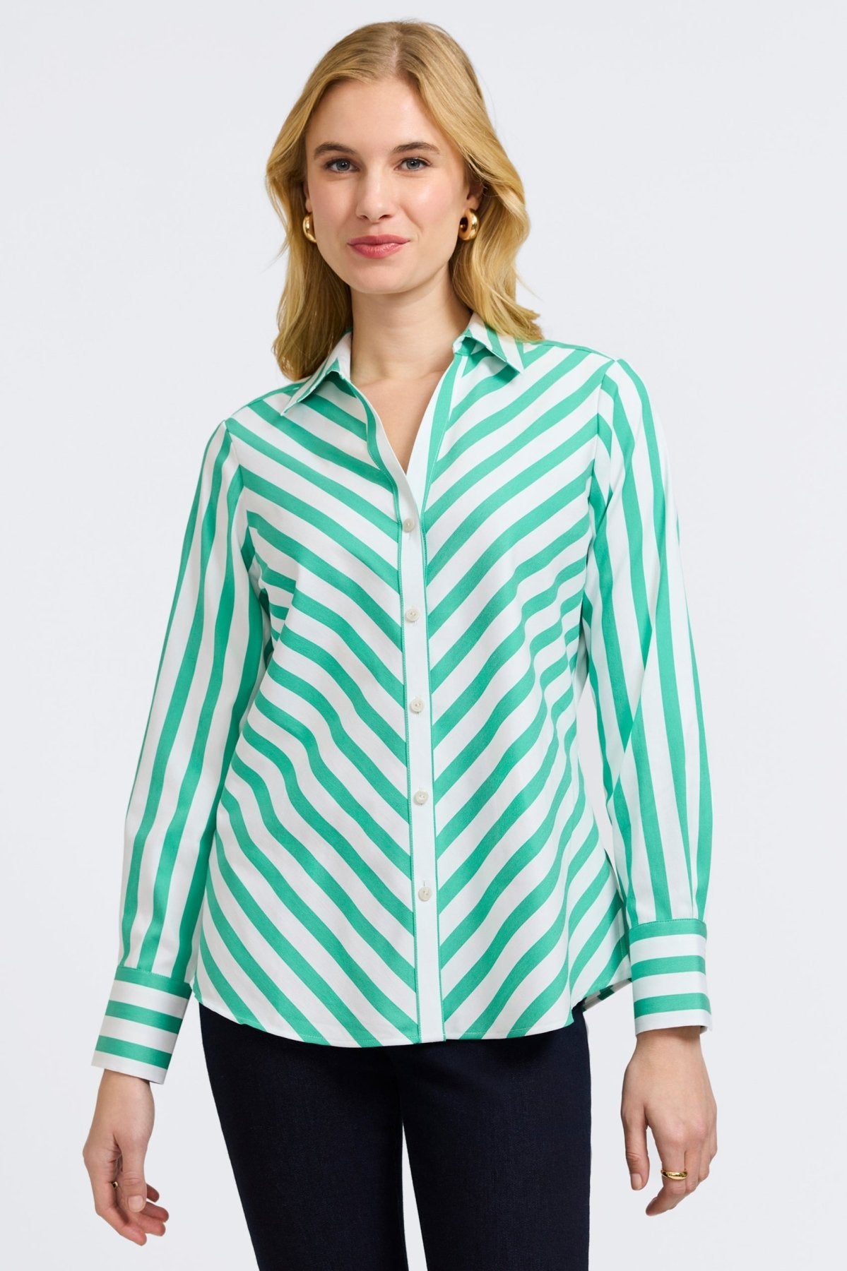 Mary Springtime Stripe Long Sleeve Shirt for Women | Floral Print Blouse | Casual & Office Wear | Perfect for Spring Outfits and Work Attire