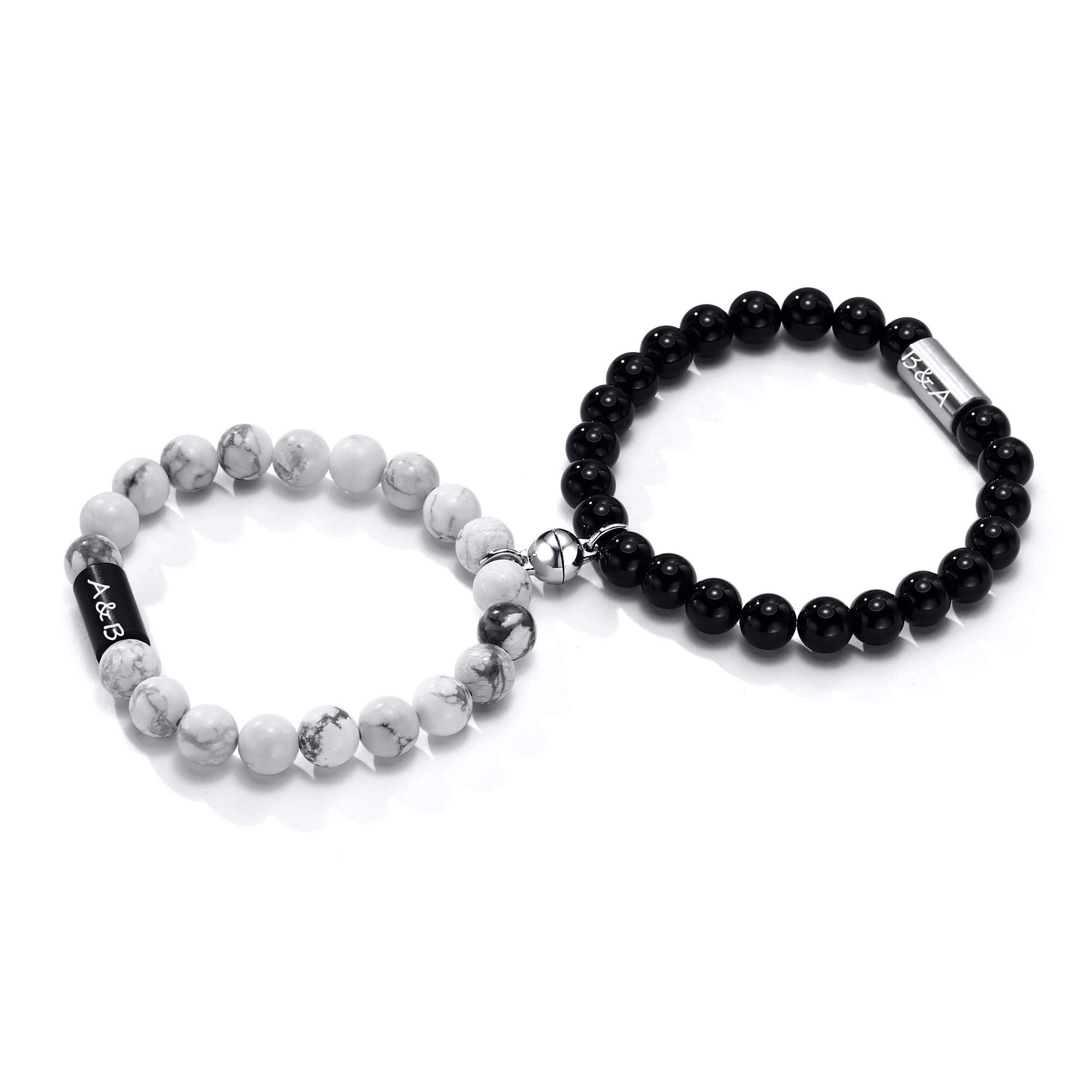 Custom Magnetic Couples Bracelets - Personalized His & Hers Matching Initials Bracelet Set for Lovers, Yin Yang Distance Relationship Beads | Perfect for Anniversaries, Valentine's Day Gifts & Long-Distance Couples