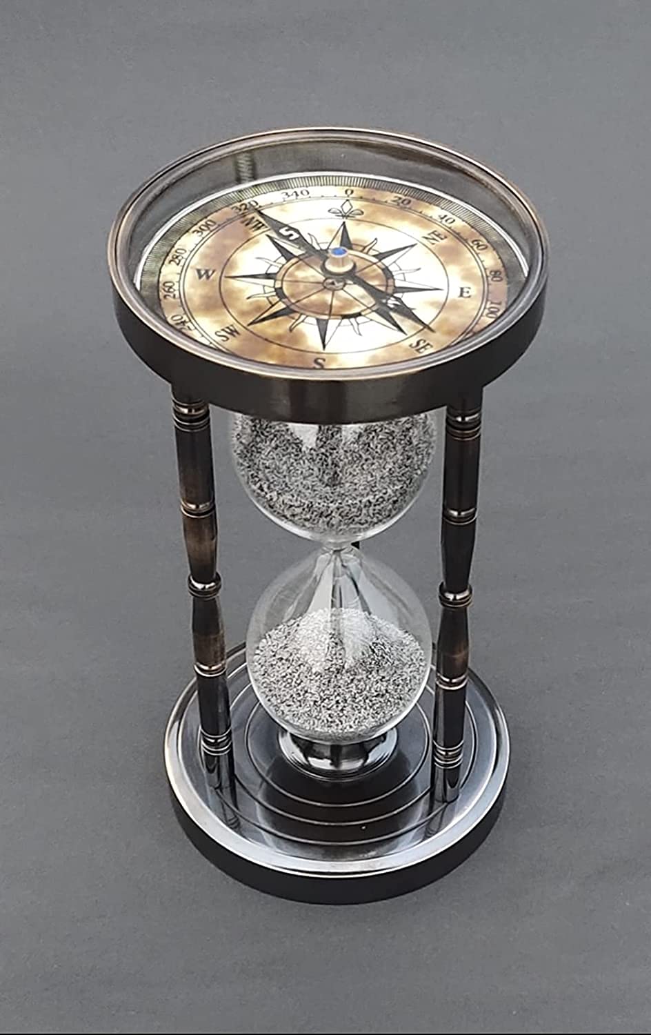 5 Minute Nautical Hourglass Sand Timer - Solid Brass with Functional Compass on Both Sides | Antique Maritime Decor | Perfect for Kitchen, Office, Meditation & Classroom Time Management (SW0076)