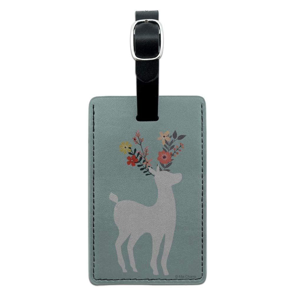 Deer & Floral Rectangle Leather Luggage Tag - Durable Suitcase ID Tag for Travel, Carry-On Bags & Backpacks | Perfect for Business Trips, Vacations & Personalized Identification