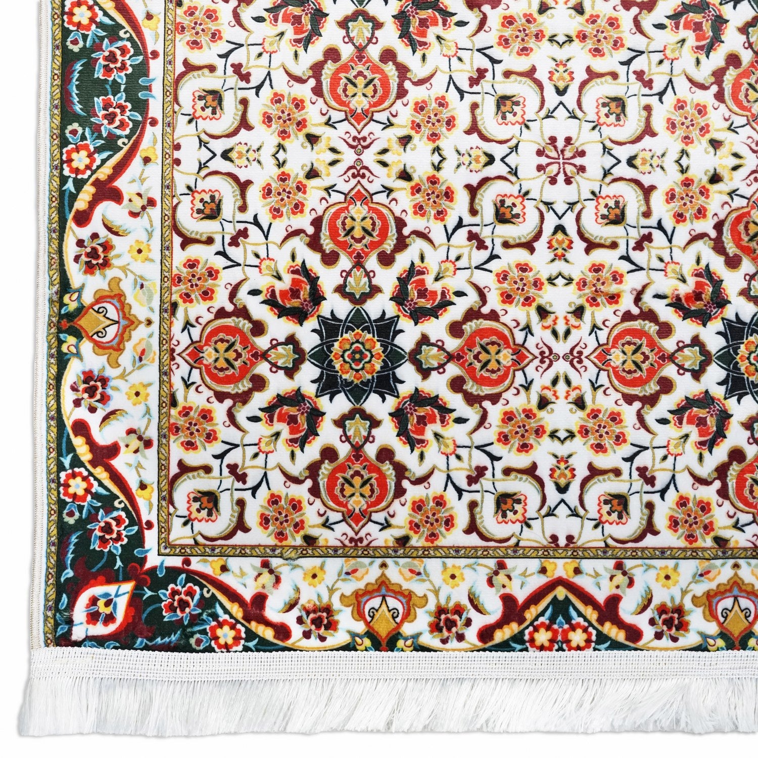 Premium Muslim Prayer Rug - White & Red Mosaic Islamic Design Prayer Mat for Home, Mosque & Travel | Non-Slip, Lightweight & Portable Islamic Carpet for Daily Salah
