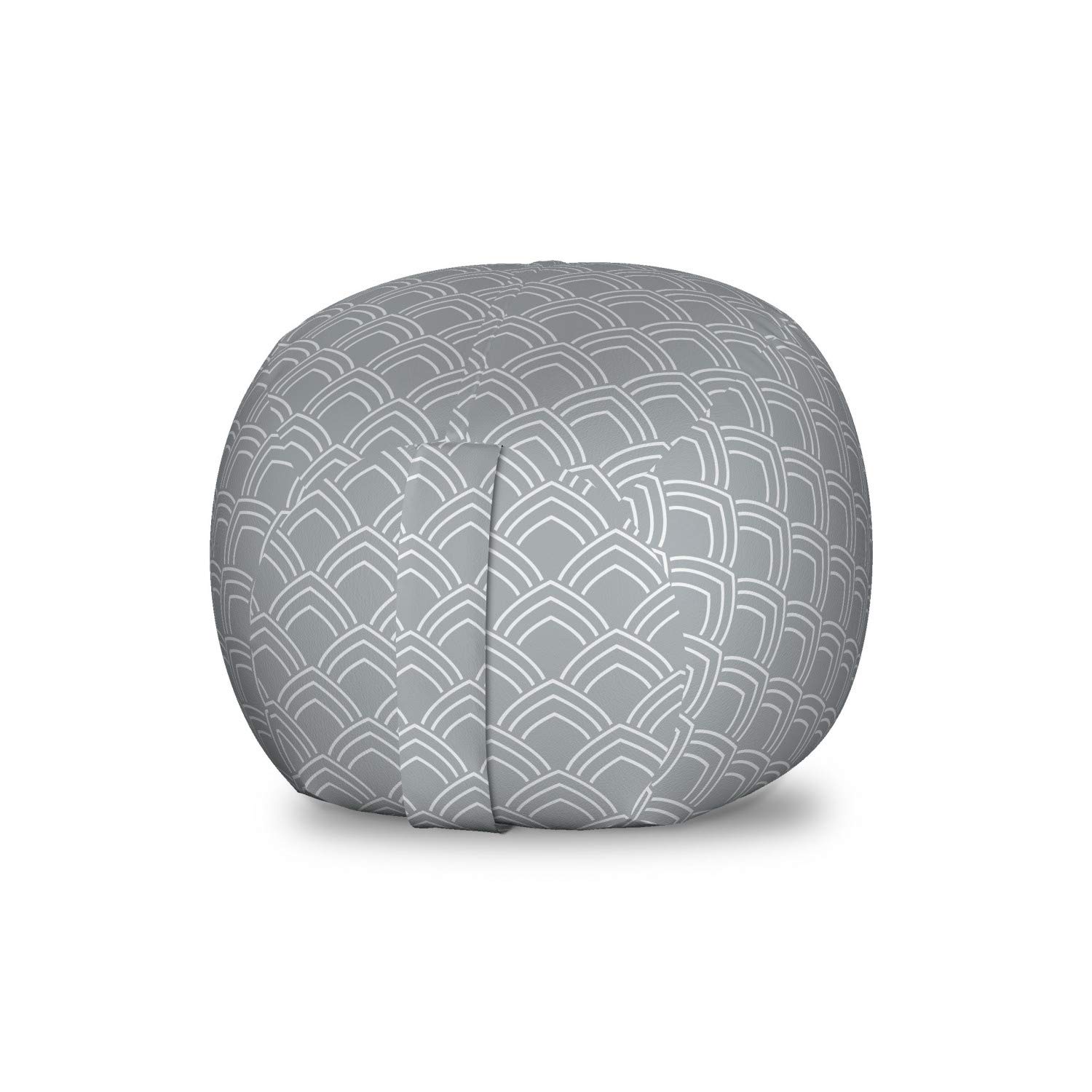 Ambesonne Geometric Toy Storage Bag Chair - Traditional Oriental Pattern with Classical Curves, Washable Stuffed Animal Organizer, Small Size Grey Beige - Perfect for Kids' Room, Nursery, or Playroom Organization