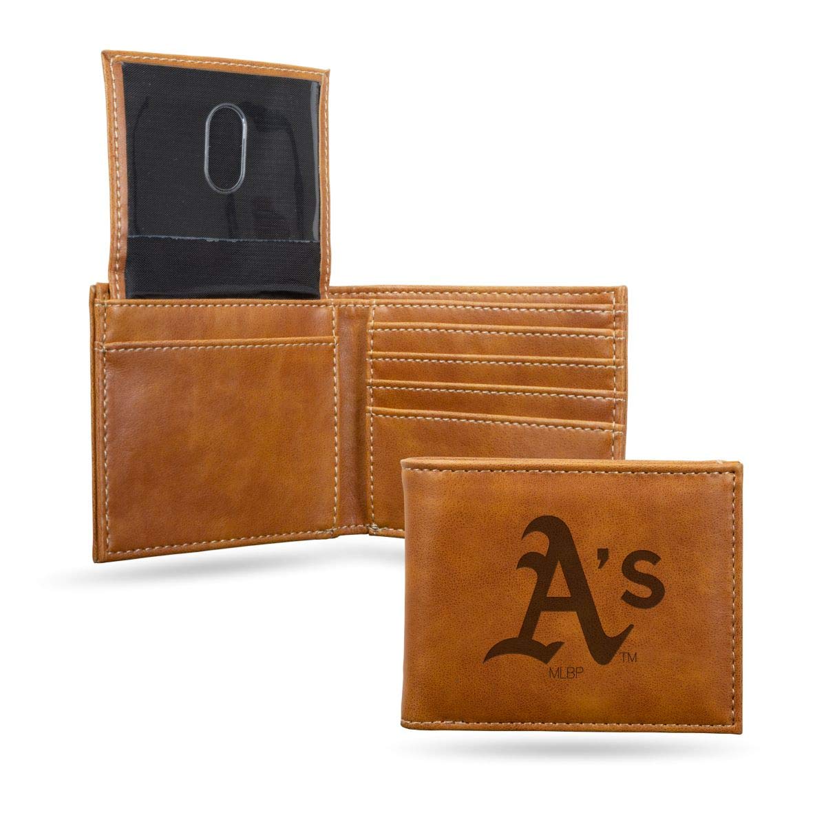 Rico Industries Men's Laser Engraved Genuine Leather Brown Billfold Wallet - Slim RFID Blocking Bifold Wallet for Everyday Carry & Gift Giving