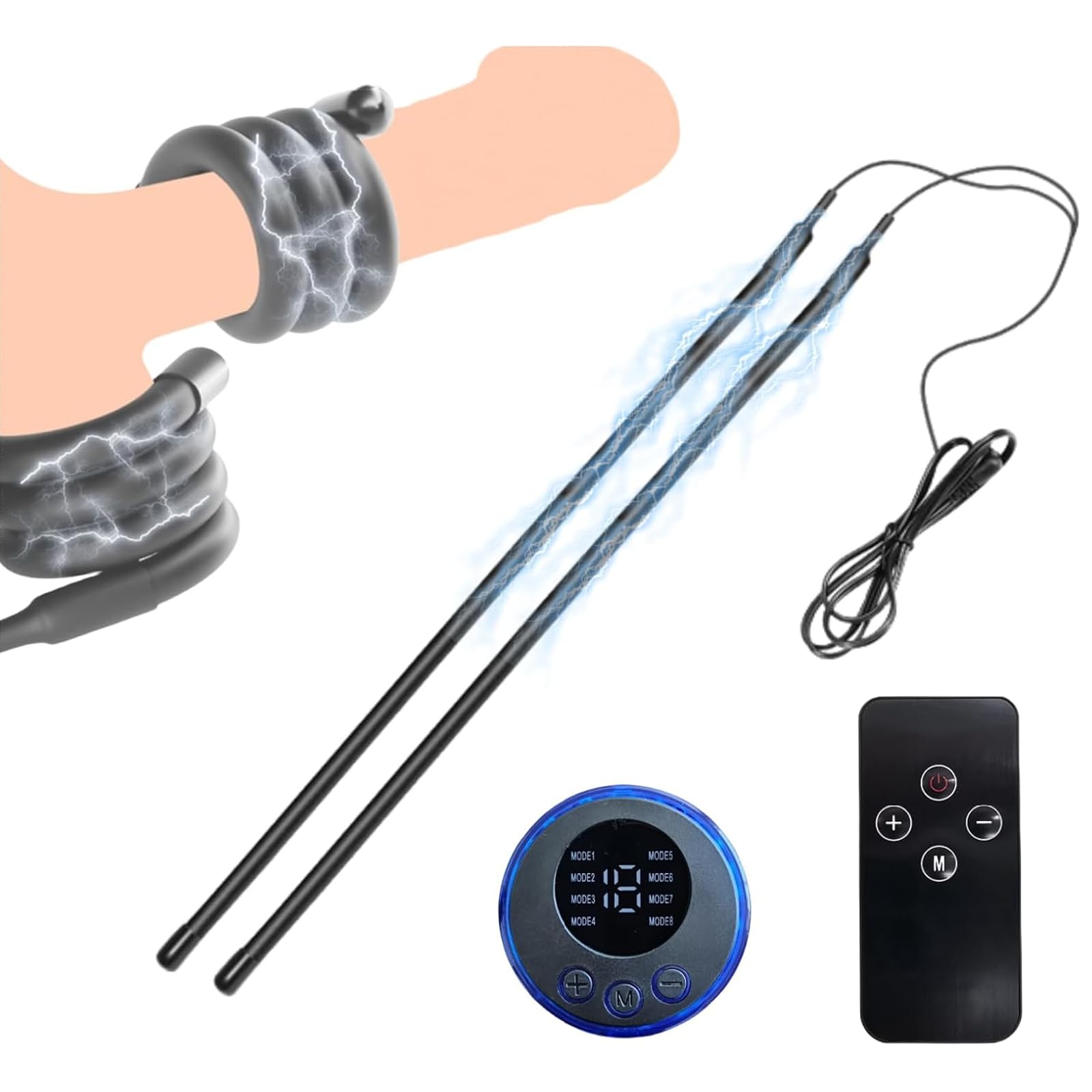Electric Penis Extension Rings - Male Enhancement Shock Set, SM Masturbator Electro-Stimulation Sex Toy with Penis/Testicles Rings - Perfect for Couples Play & Solo Pleasure