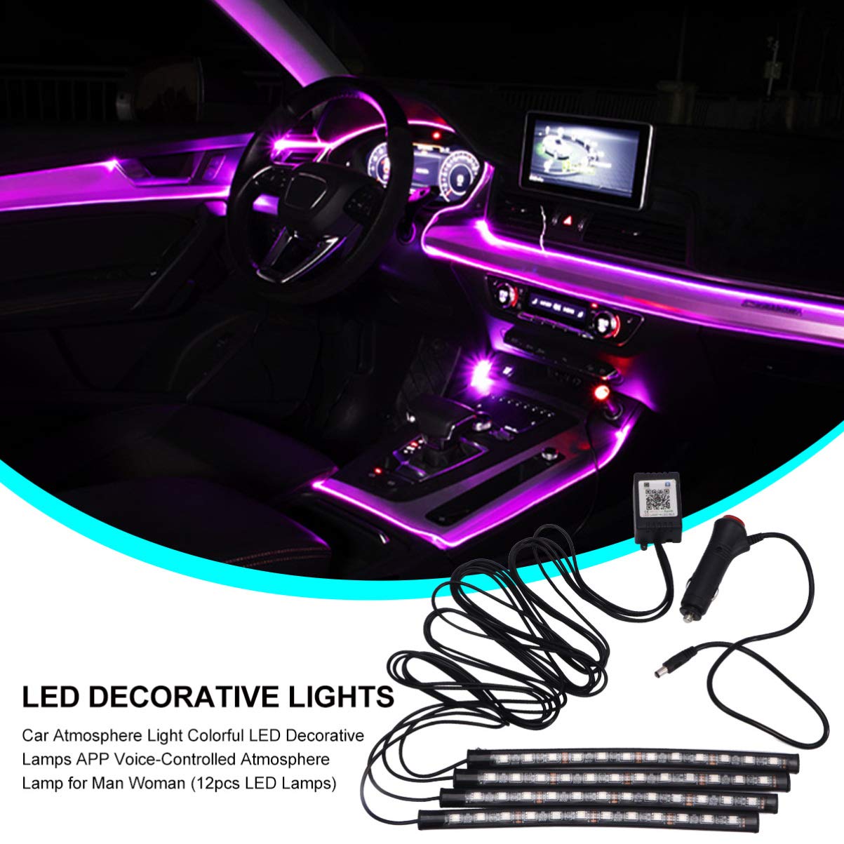 Garneck Voice-Activated LED Car Light Strips - Interior Car Atmosphere Lighting with Voice Control & Music Sync - Perfect for Night Driving, Car Parties & Custom Vehicle Decoration