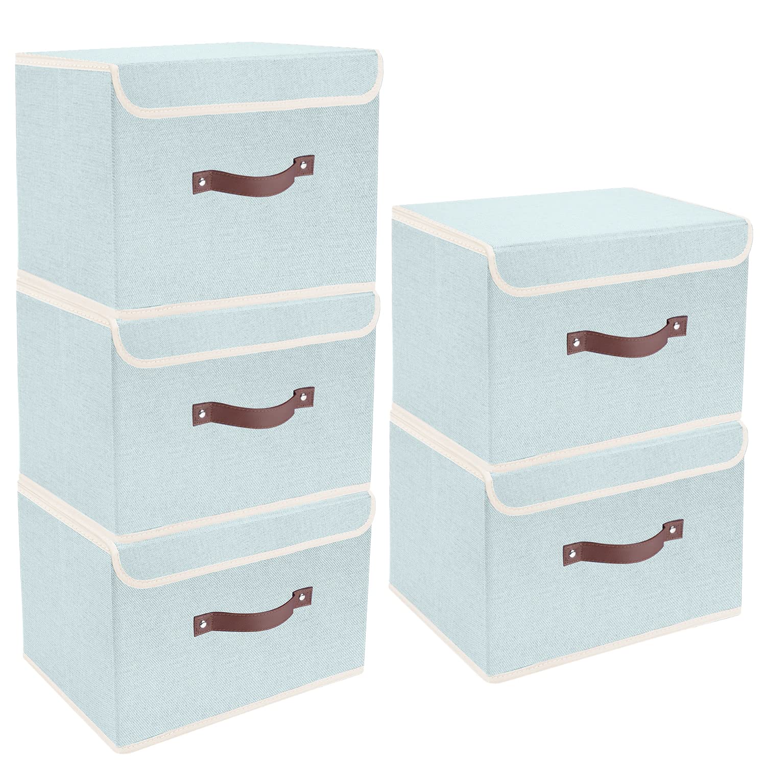 Foldable Fabric Storage Boxes 5-Pack - Closet & Office Organizers for Clothes & Toys | Aqua Spring