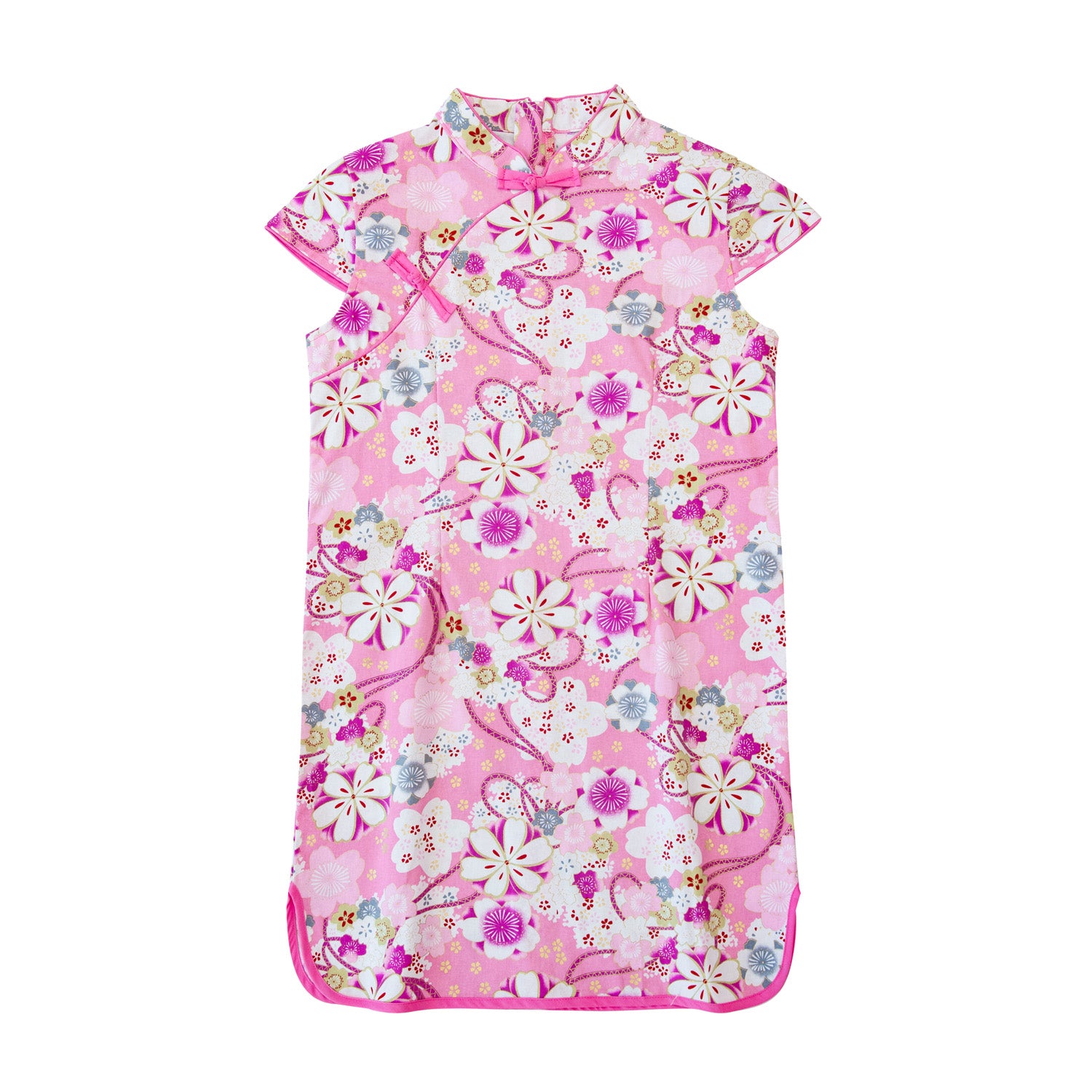 Pink Purple Cheongsam Dress for Baby Girls with White Floral Pattern - Traditional Chinese Qipao Outfit for Kids, Birthday Gift, Singapore Souvenir - Perfect for Festivals, Parties, and Cultural Events