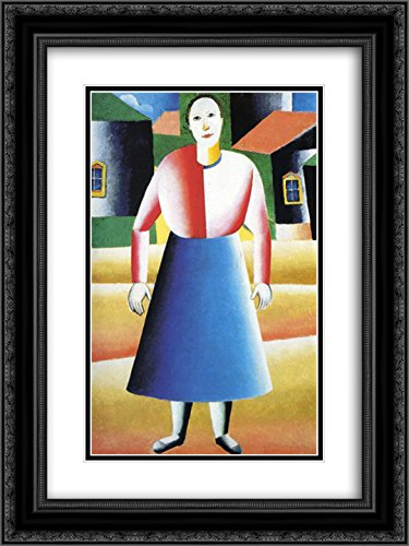 Kazimir Malevich Black Ornate Framed Art Print - 18x24 Double Matted Museum Quality Country Girl Painting - Perfect for Living Room, Bedroom & Office Wall Decor