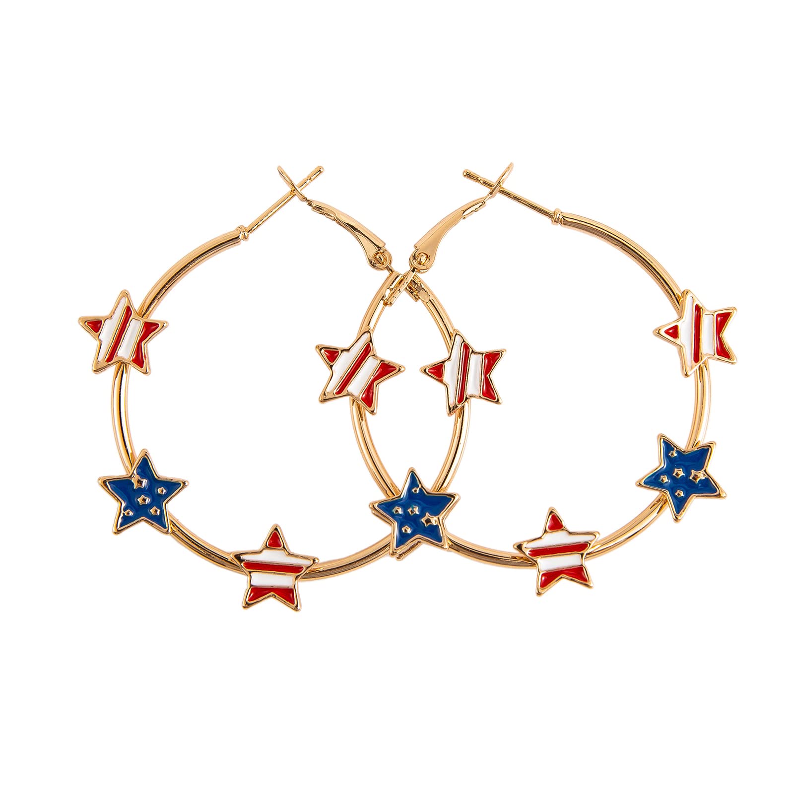 4th of July Patriotic Earrings for Women - Red White Blue Star Hoop Earrings with American Flag Design - USA Independence Day Jewelry & Accessories - Perfect for 4th of July Parties, National Holidays and Patriotic Events