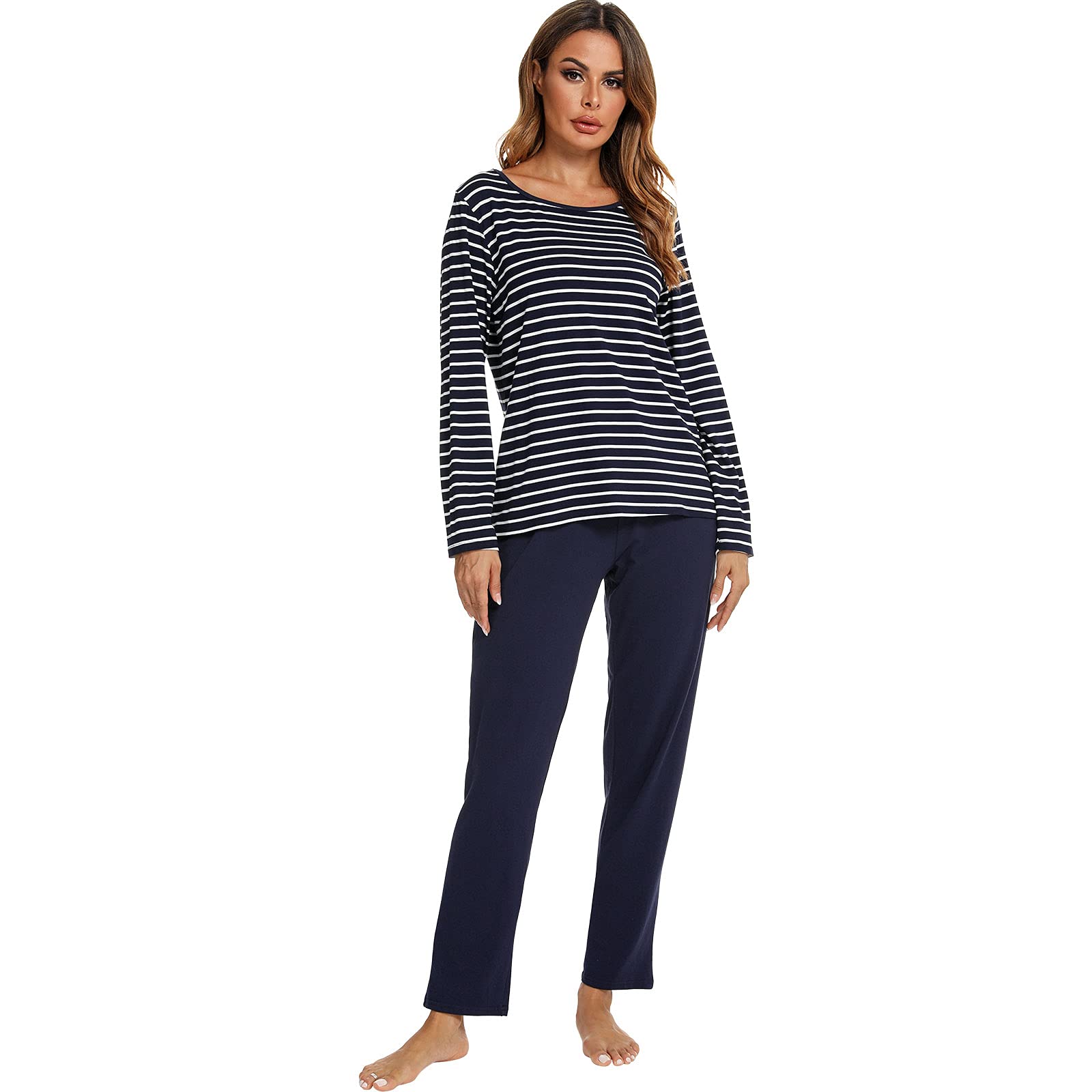 2 Pack Women's Cotton Striped Pajama Set - Soft & Cozy 2-Piece Sleepwear for Lounge & Bedtime Comfort
