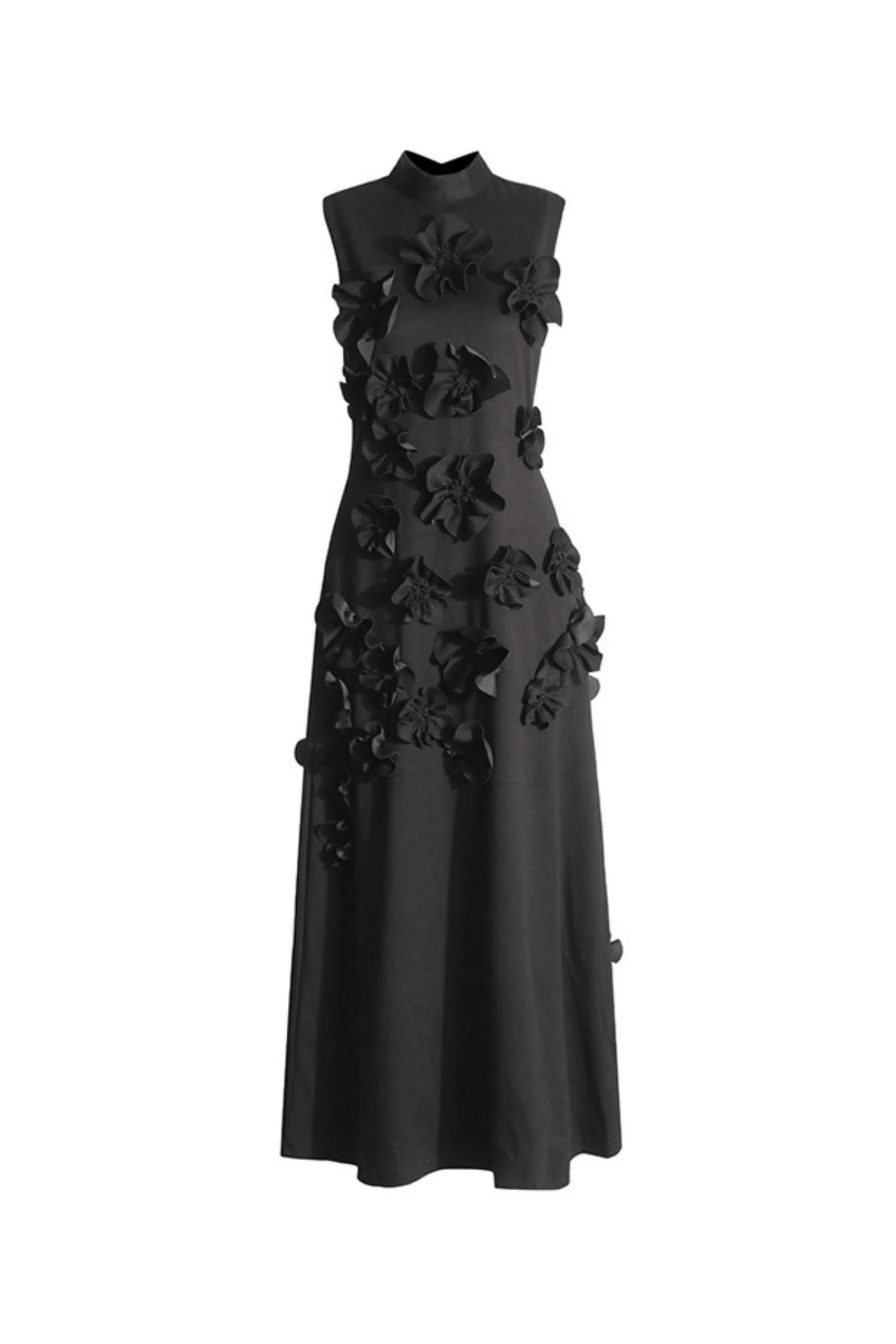 ANNONA Black Floral Embroidered Maxi Dress - Elegant Long Evening Gown for Weddings, Parties & Special Occasions