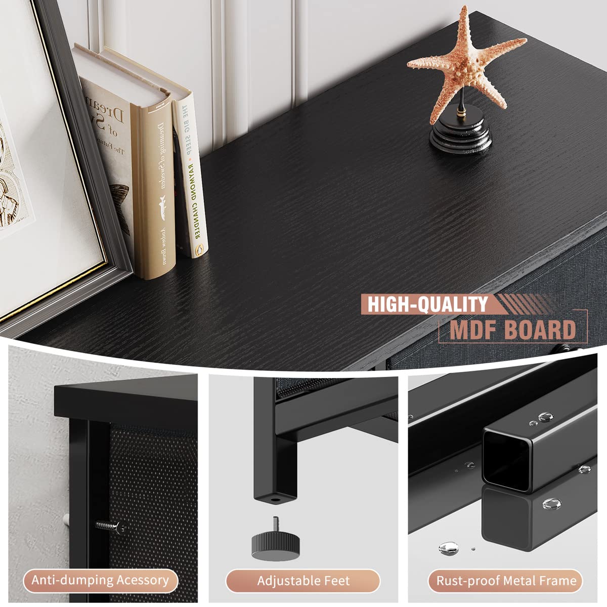 12-Drawer Tall Dresser for Bedroom - Black & Grey Wooden Top Metal Frame Chest of Drawers - 34.8