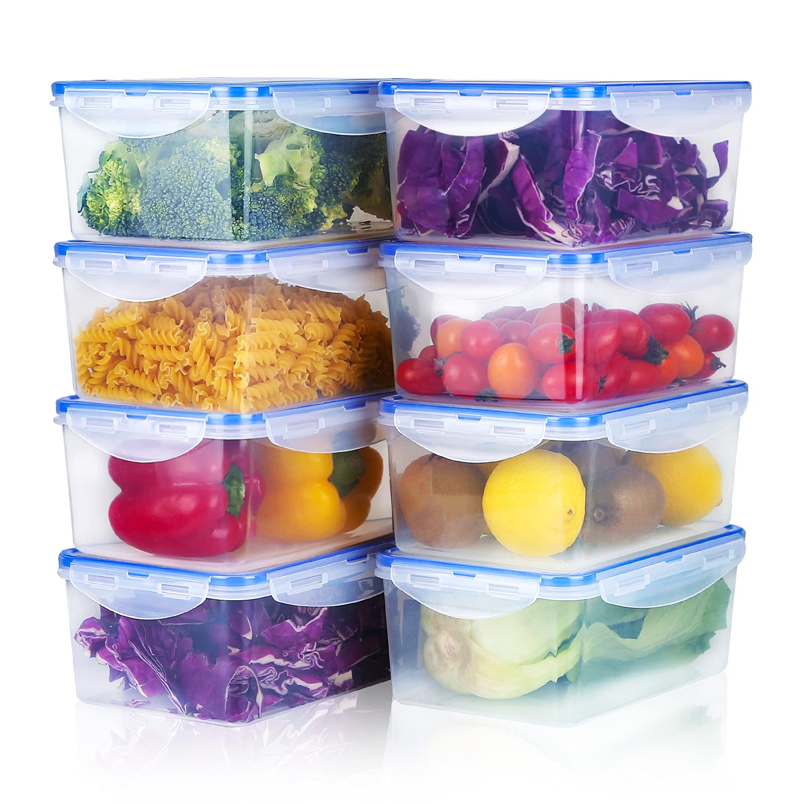 Tauno 8-Pack Plastic Food Storage Containers with Lids - 18 Quart (73 Cup) Total, Freezer & Dishwasher Safe, BPA-Free Meal Prep Containers for Kitchen, Office Lunch, and Leftovers | Airtight Rectangular Food Containers for Organizing and Storing Food