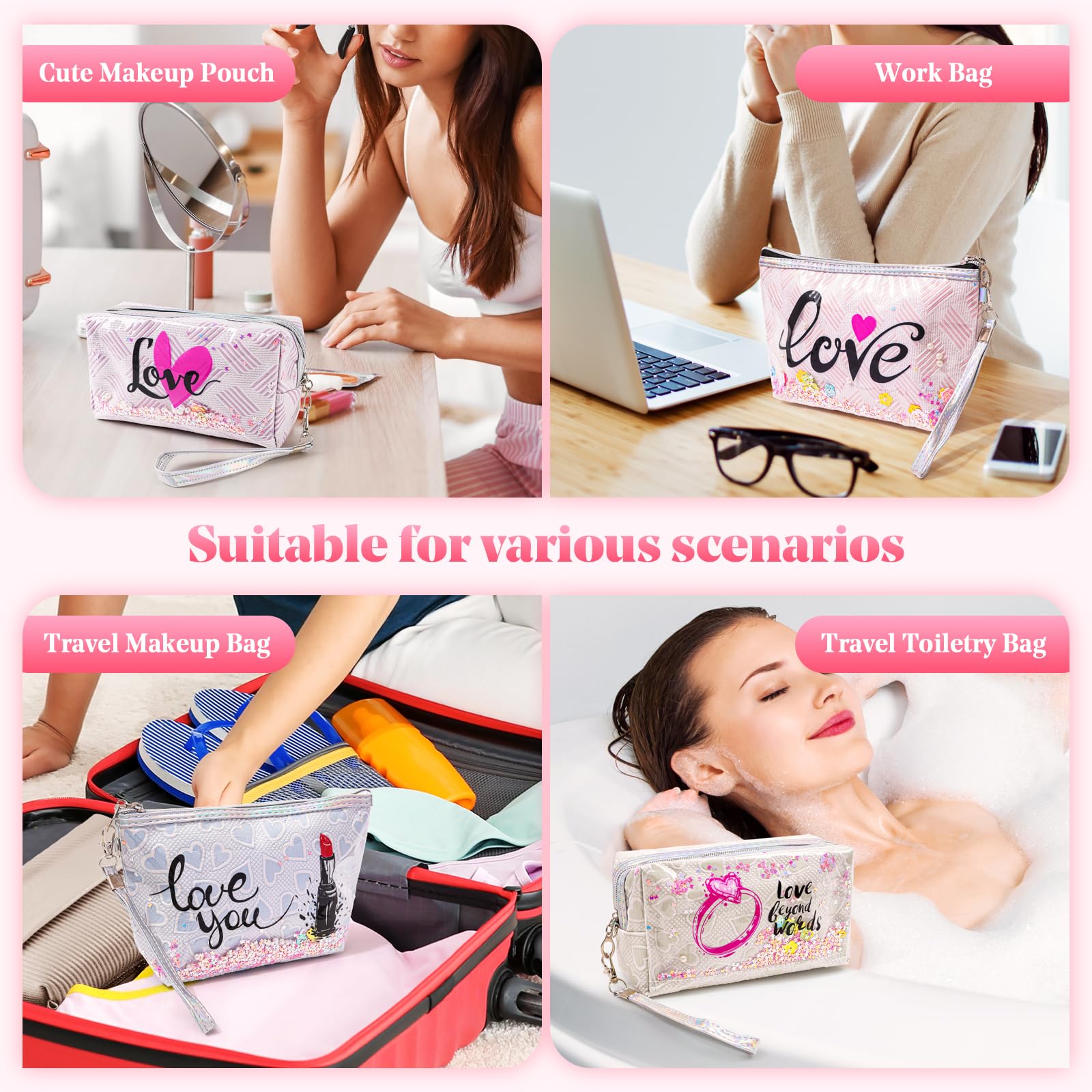 Waterproof Travel Makeup Bag - Large Capacity Cosmetic Organizer with Zipper & Handle - Portable Toiletry Case for Women - Perfect for Airplane, Gym & Vacation (2 Pack)