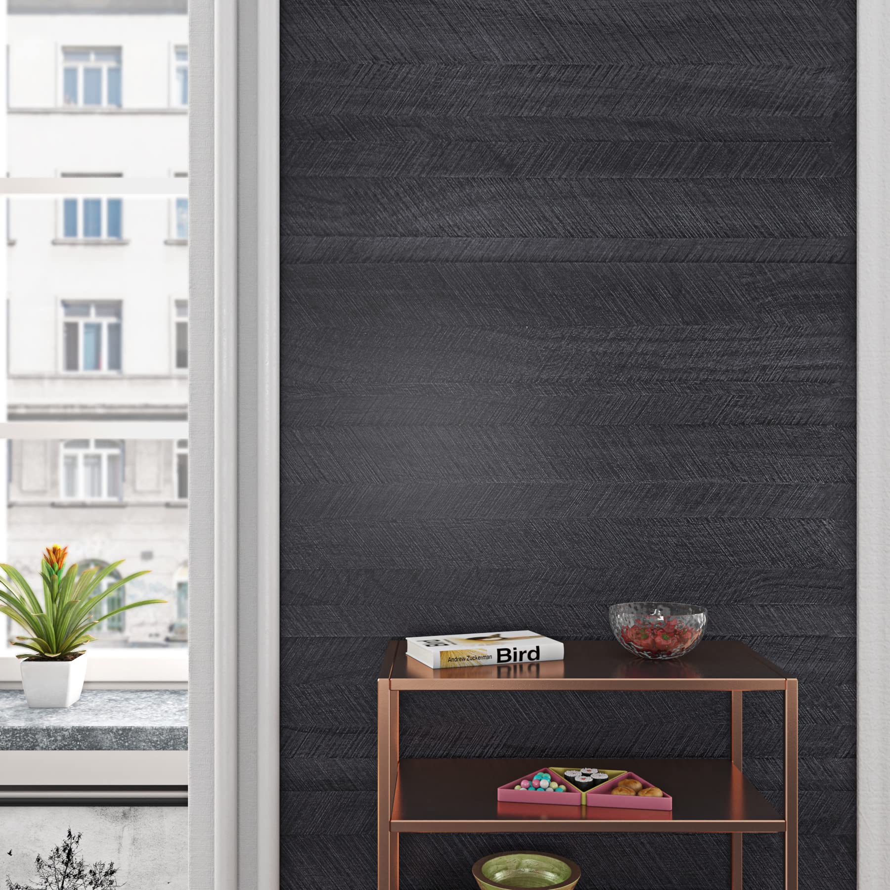 Livelynine Charcoal Wood Grain Contact Paper - Peel and Stick Waterproof Self-Adhesive Vinyl Wrap for Countertops, Desks, Tables (15.8x78.8 in) - Perfect for Kitchen Remodeling, Office Desks & DIY Furniture Upgrades