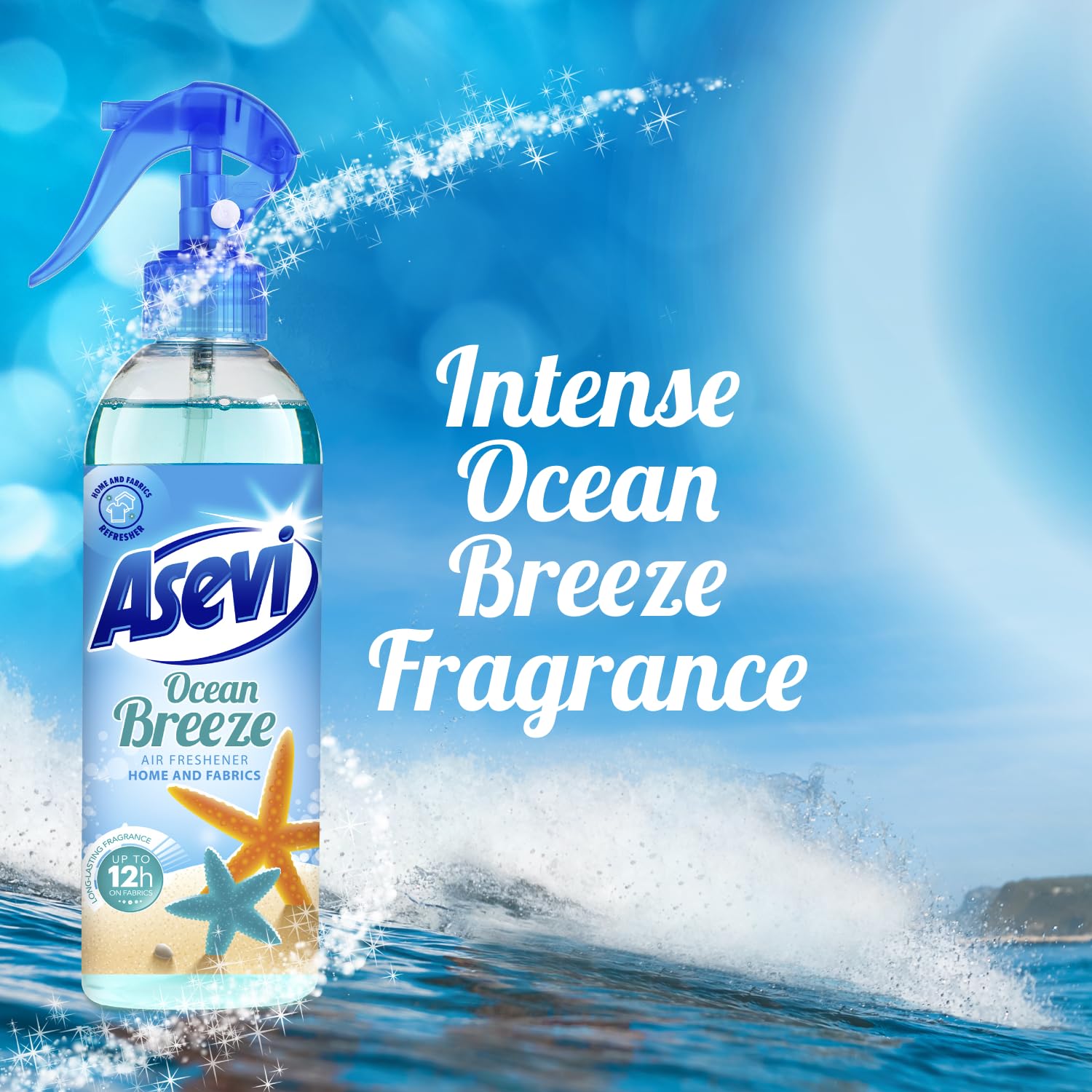 Asevi Air Freshener Spray - Long-Lasting Ocean Breeze Scent for Home, Room & Fabric - 400ml Refreshing Spray - Perfect for Living Rooms, Bedrooms, Cars & Offices