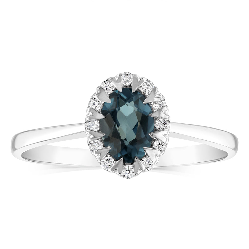 0.90 Carat London Blue Topaz & Diamond Ring in 9K White Gold | Elegant Engagement, Anniversary & Gift Jewelry for Women