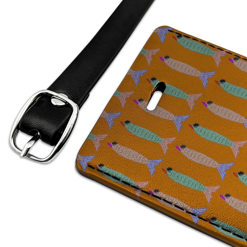 Stylish Rectangle Leather Luggage Tag for Suitcases & Carry-Ons - Durable ID Card Holder with Sassy Fishies Design | Perfect for Travel, Business Trips & Vacation Identification