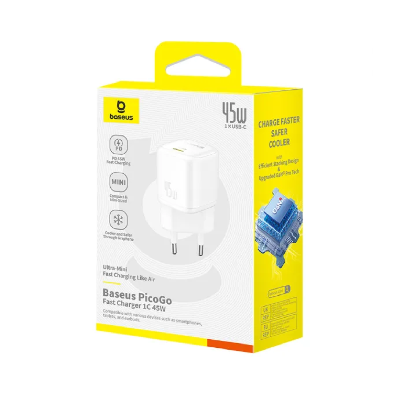 Baseus PicoGo GaN6 45W USB-C Fast Charger - White | Compact & Powerful Charging for iPhone, Android, MacBook, Travel & Office