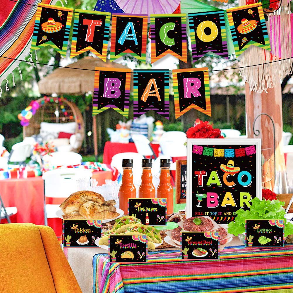 Taco Bar Decoration Kit - Mexican Fiesta Party Supplies with Banner, Sign Tent & Garland for Cinco de Mayo, Bachelorette, Bridal Shower, Wedding & Birthday Celebrations | Perfect for Taco Tuesday, Themed Parties & Festive Gatherings