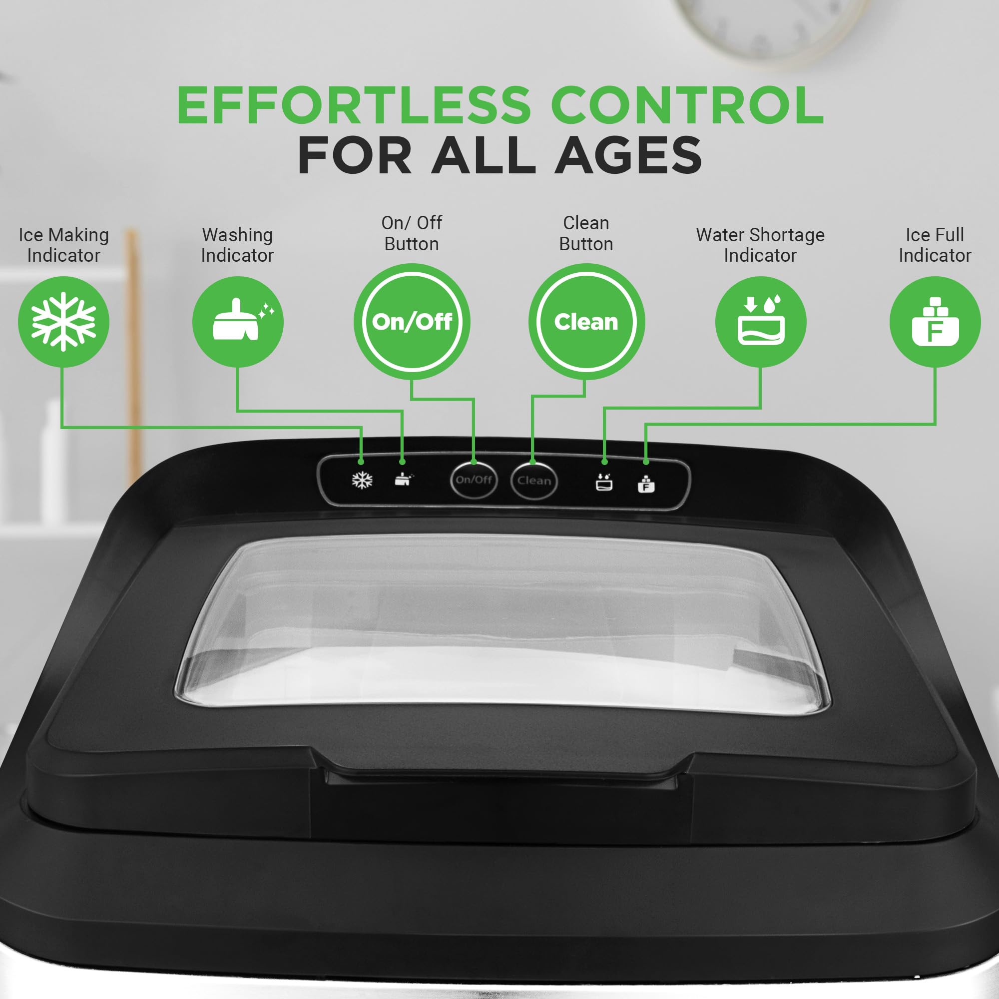 NutriChef Countertop Nugget Ice Maker Machine - Fast & Compact Electric Ice Maker with Ice Scoop & Basket, Rear Drain Hose - Perfect for Home, Office, Party & Outdoor Use - NCICNUG