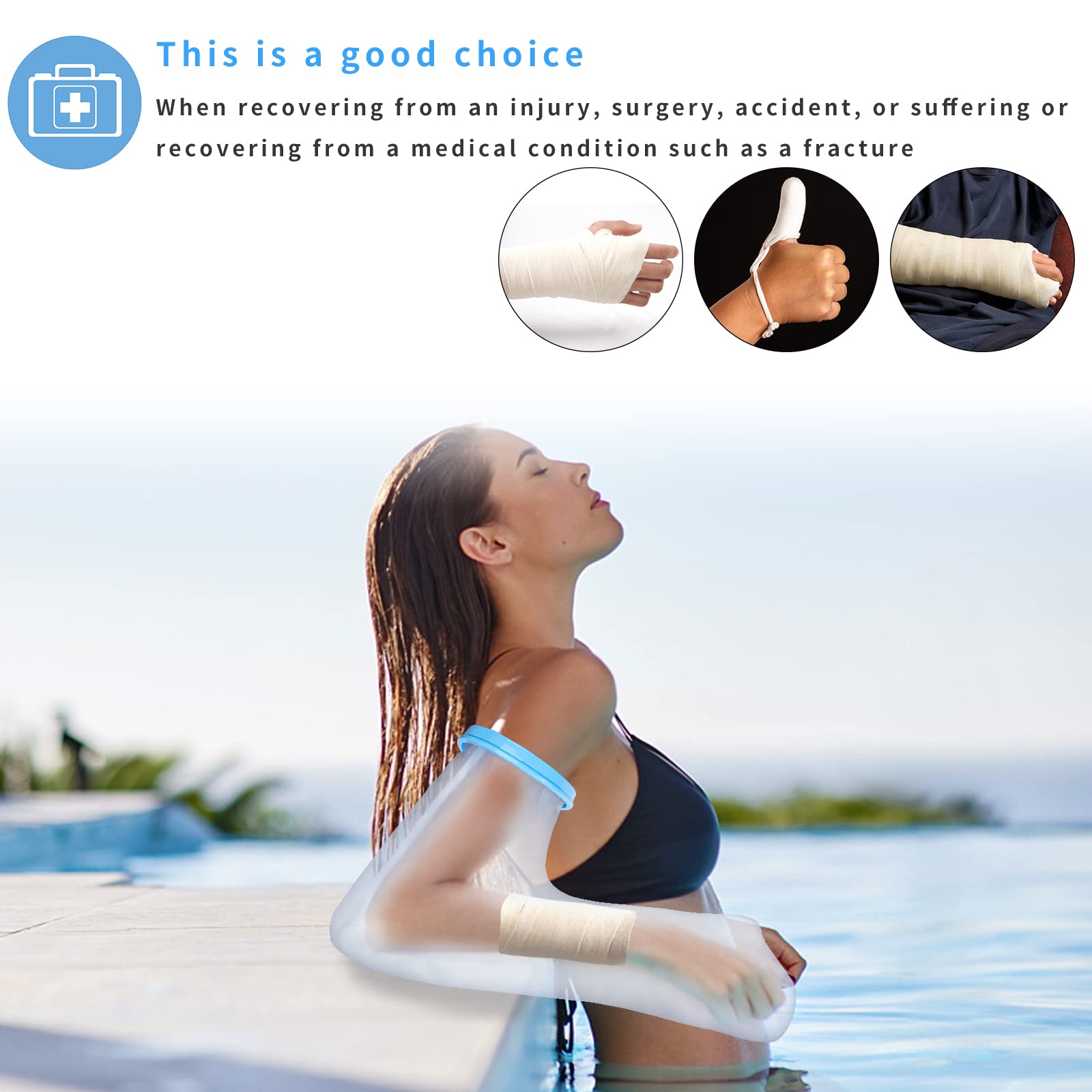SUPERNIGHT Waterproof Cast Cover for Shower - Reusable Arm Cast Protector for Adults to Keep Wounds & Bandages Dry - Fits Wrists & Arms - Ideal for Bathing, Swimming & Daily Activities