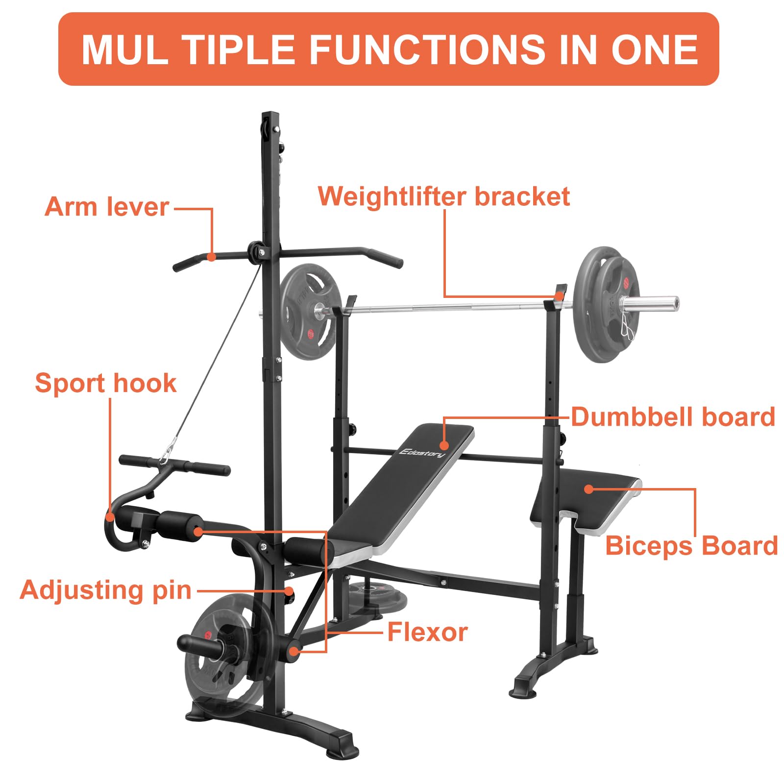 Edostory Olympic Adjustable Weight Bench Set – Home Gym Equipment for Full Body Workout with Bench Press, Preacher Curl & Leg Developer | Perfect for Strength Training, Muscle Building & Home Fitness Routines