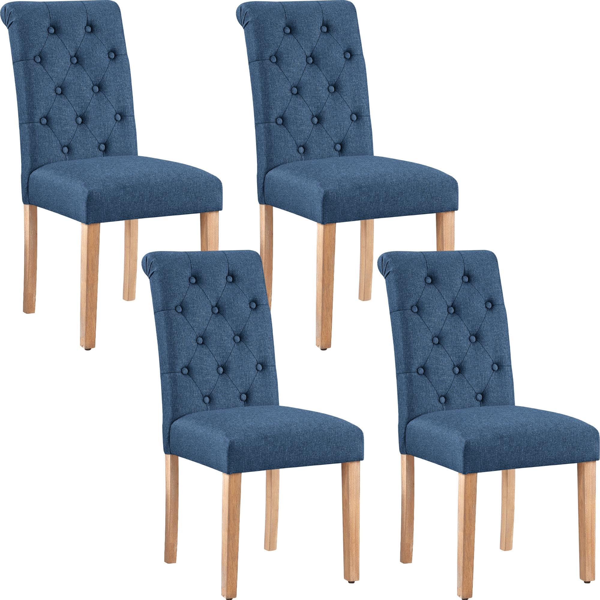 Yaheetech 4-Piece Dining Chair Set - Button Tufted Parsons Kitchen Chairs with Upholstered Fabric & Solid Wood Legs - Comfortable Padded Seat for Dining Room, Kitchen, Restaurant (Blue) | Perfect for Family Meals, Dinner Parties & Casual Dining