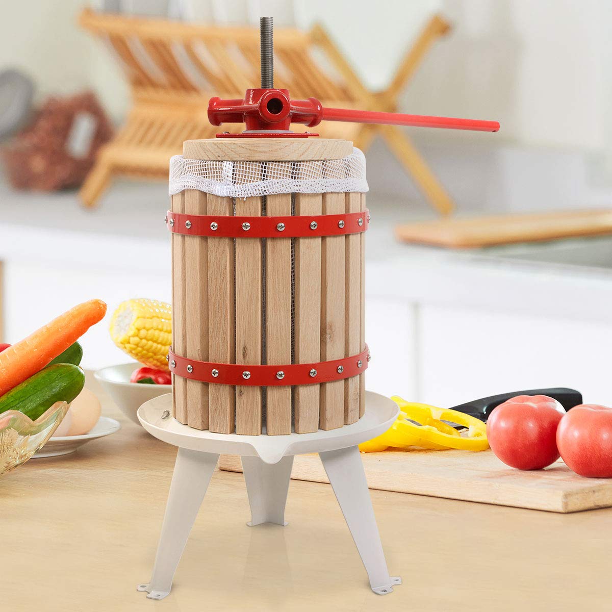 Costzon 1.6 Gallon (6 Liter) Solid Wood Fruit Wine Press - Apple Grape Crusher & Juice Maker for Home Brewing, Cider Making - Perfect for Kitchen, Home Winemaking & Outdoor Use