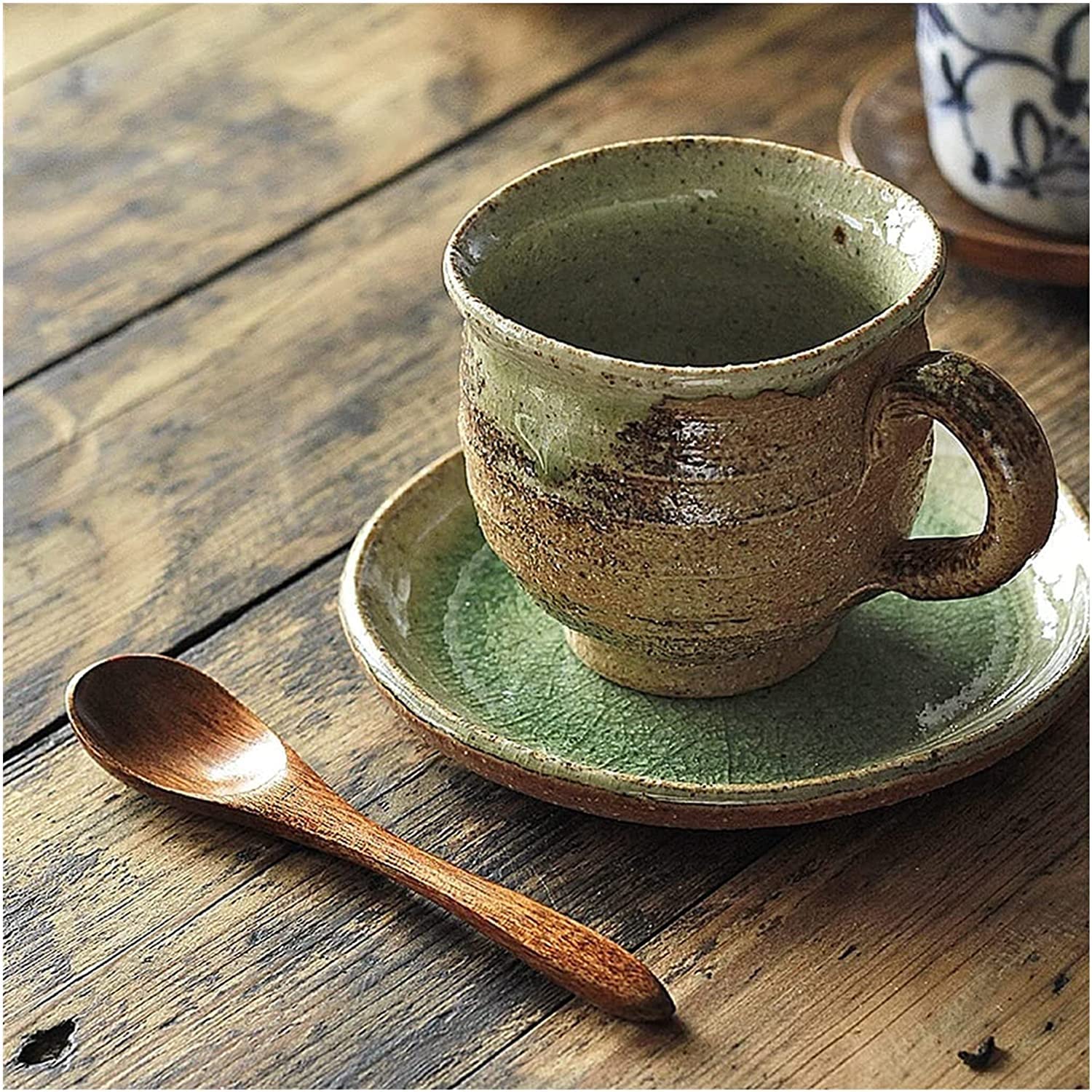 Japanese Ceramic Coffee Mug and Saucer Set - 180ml Retro Tea Cup for Barista, Dessert Shop, Birthday Gift - Perfect for Home, Office, Cafe and Gifts