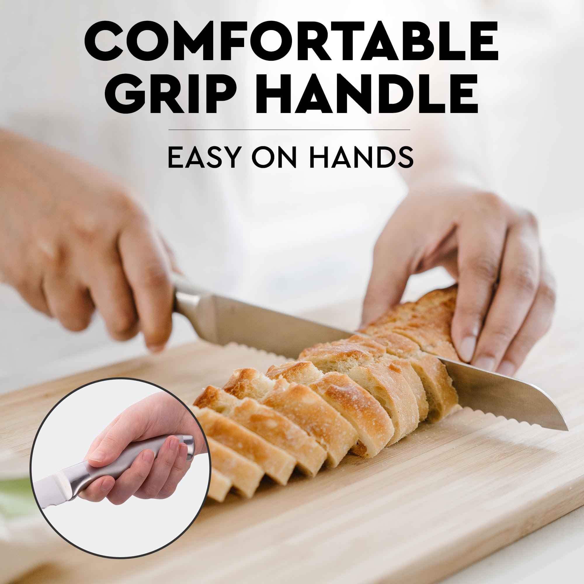 Zulay Kitchen 8-Inch Serrated Bread Knife - Ultra Sharp Stainless Steel Blade for Slicing Bread, Cakes, Bagels & Pastries - Ergonomic 5-Inch Handle - Perfect for Home Baking, Restaurants & Catering